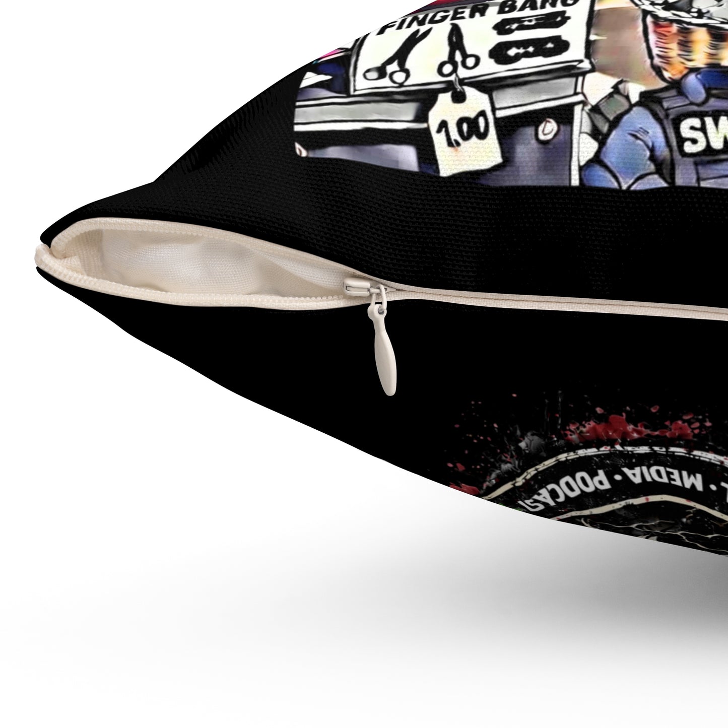 Funny Graphic Throw Pillow — "The Exceptionally Average Yard Sale" & Bold Red ET Logo