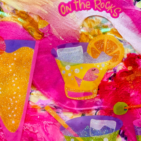 Handmade Resin Decorative Tray – On The Rocks Cocktail Party | Hot Pink Neon Green Yellow Leopard Print | Glitter Bar Tray | Savage Studio Creations