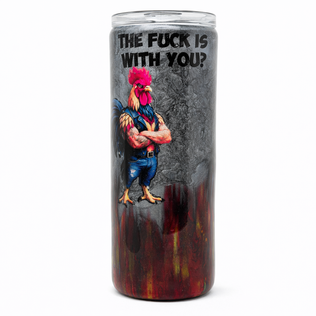 20oz Funny Rooster Tumbler with Bluetooth Speaker – “What The F* Is Wrong With You” Sarcastic Resin Coffee Cup – Removable Speaker Base**
