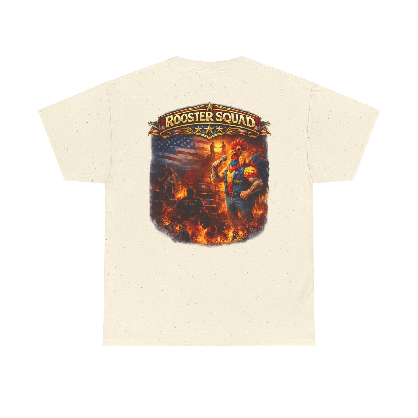 Rooster Squad Graphic Tee — Vintage Firefighter-Style Back Print