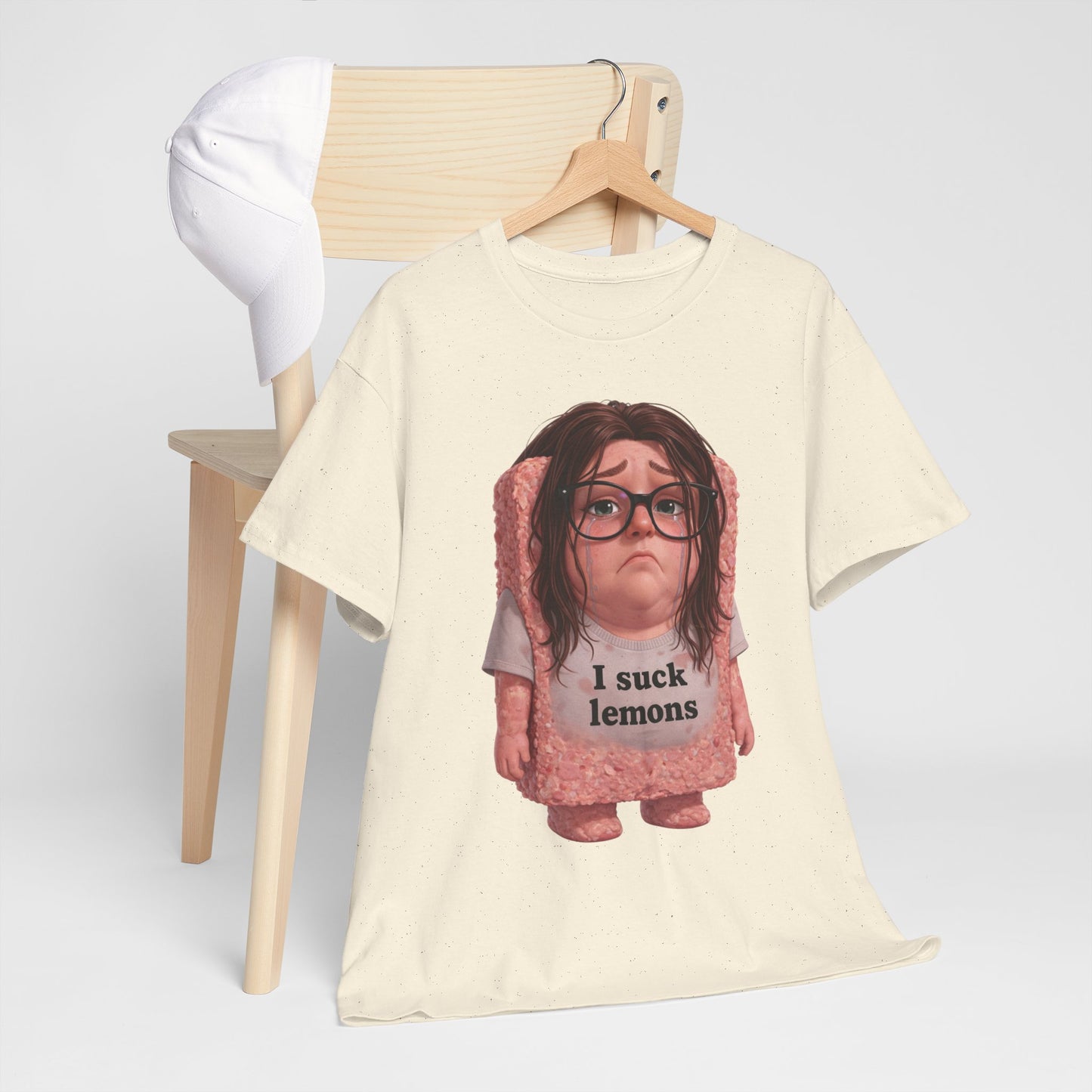 Graphic Tee — Cute Sad SPAM  Character with 'I suck lemons' Slogan