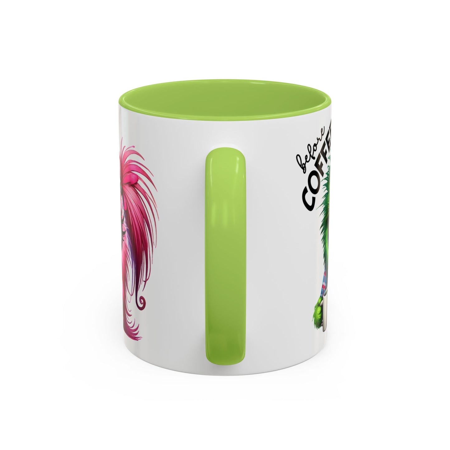 Accent Coffee Mug — "Scary Before Coffee, Extra Sparkly Cute After Coffee" Cute Girl Monster Coffee Mug (Girlfriend Gift)
