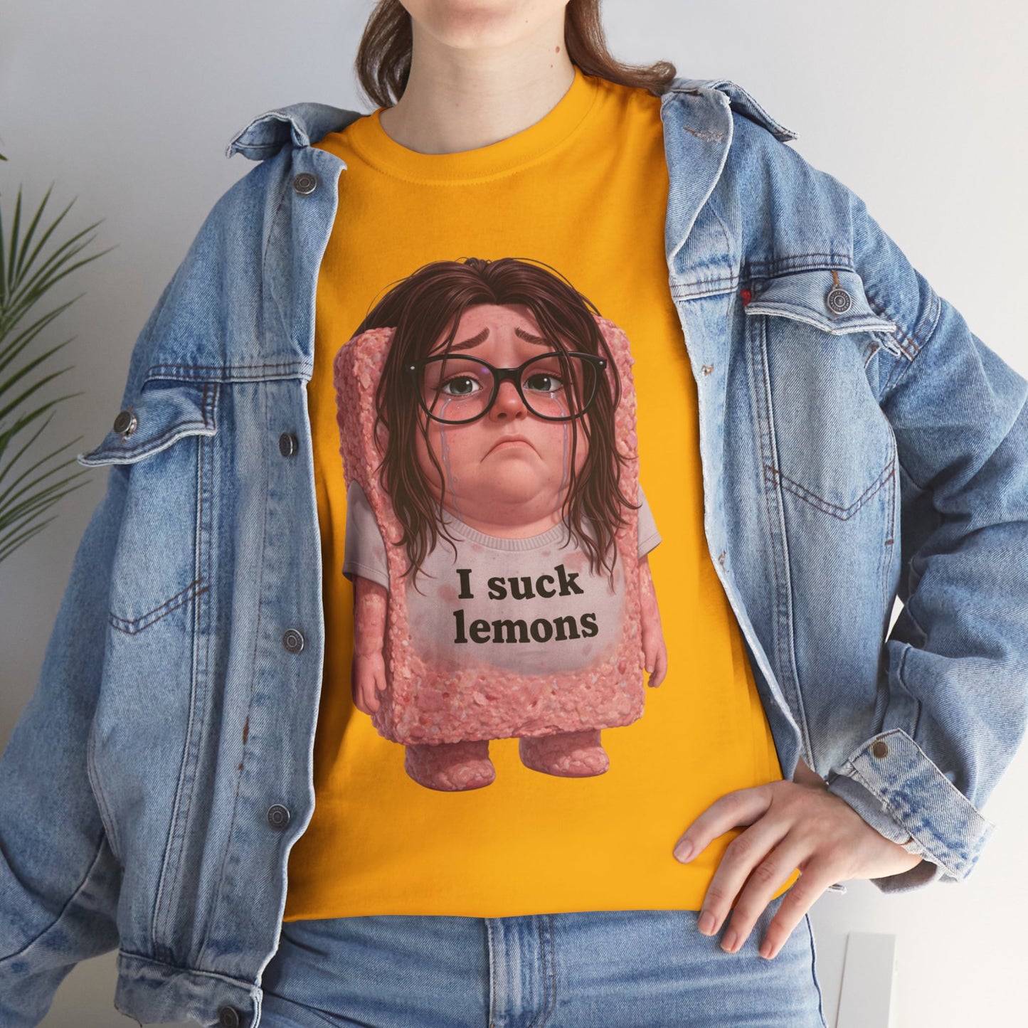 Graphic Tee — Cute Sad SPAM  Character with 'I suck lemons' Slogan