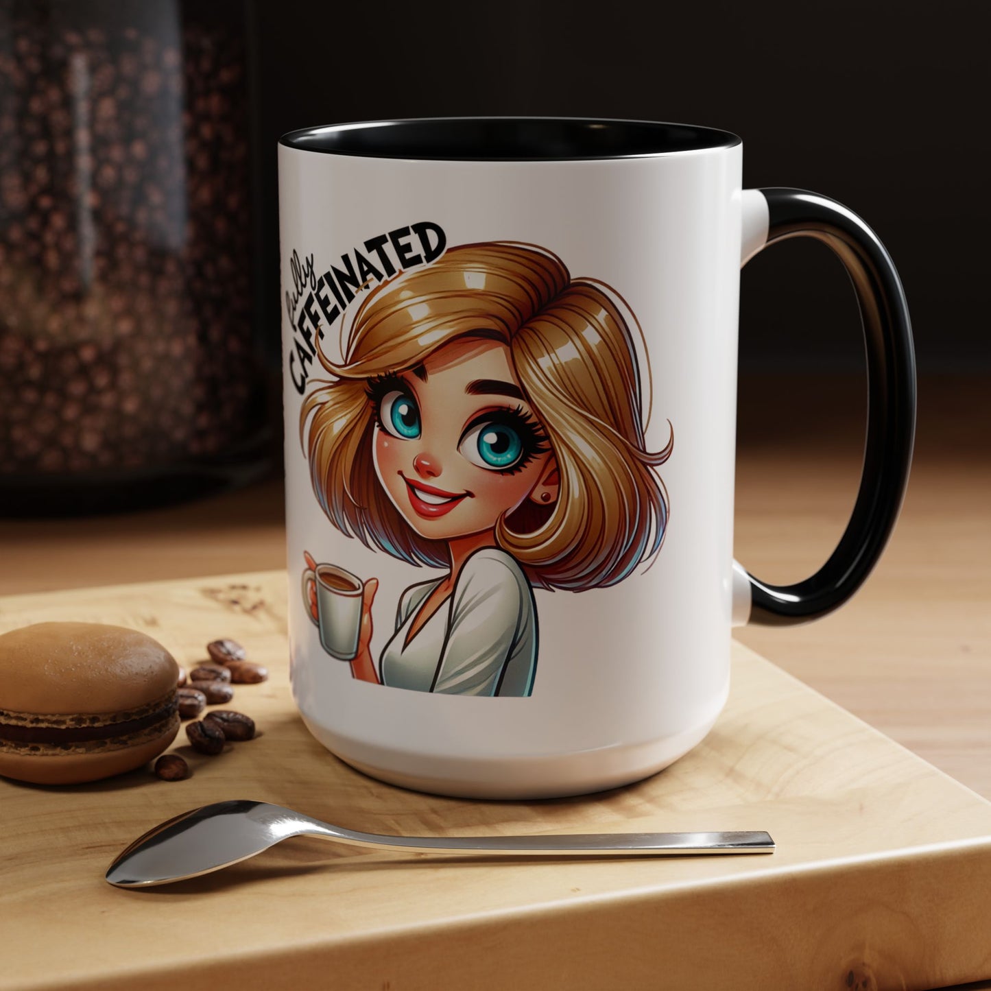 Accent Coffee Mug — Cute Blonde 'Fully Caffeinated' Coffee Lover Gift (11/15 oz)
