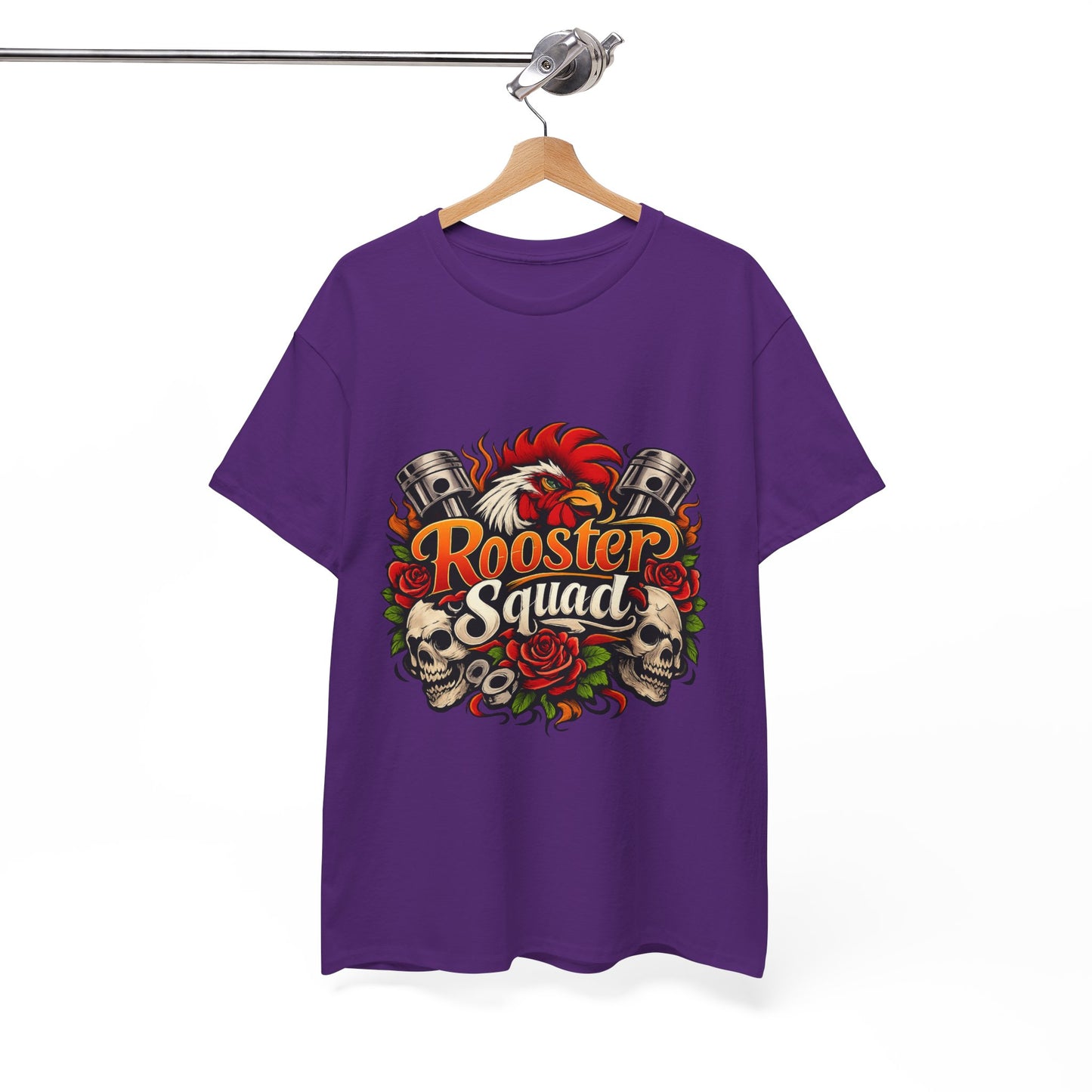 Rooster Squad Graphic Tee — Retro Skull & Pistons Vintage Motorcycle Shirt