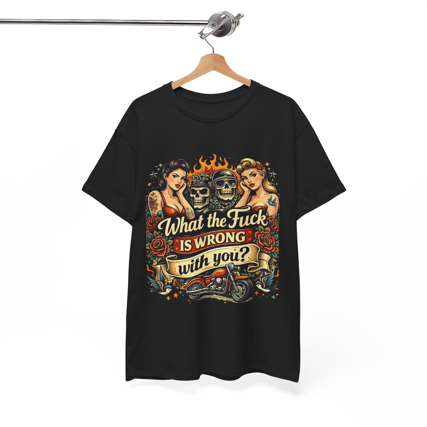Vintage Skull & Pinup Tattoo Design __What the F*ck Is Wrong With You? Graphic Tee —