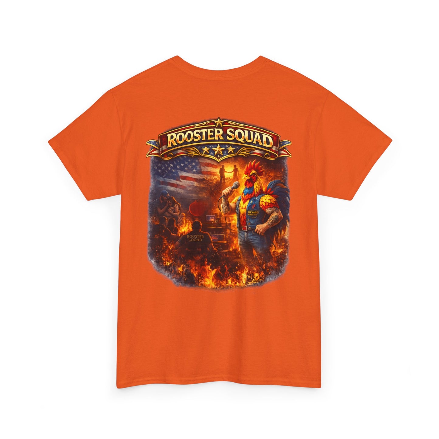Rooster Squad Graphic Tee — Vintage Firefighter-Style Back Print