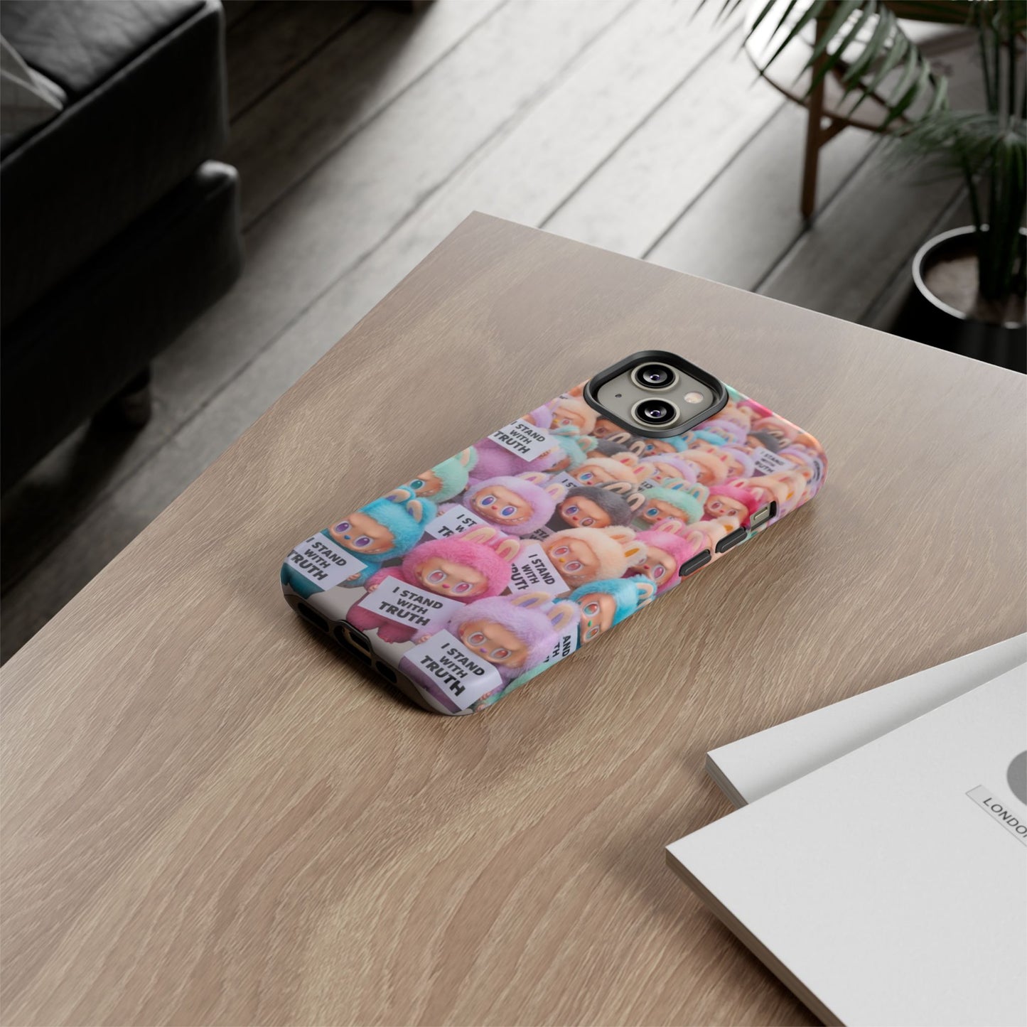 Cute Labubu  Phone Case — "I Stand With Truth" Pastel Doll Design