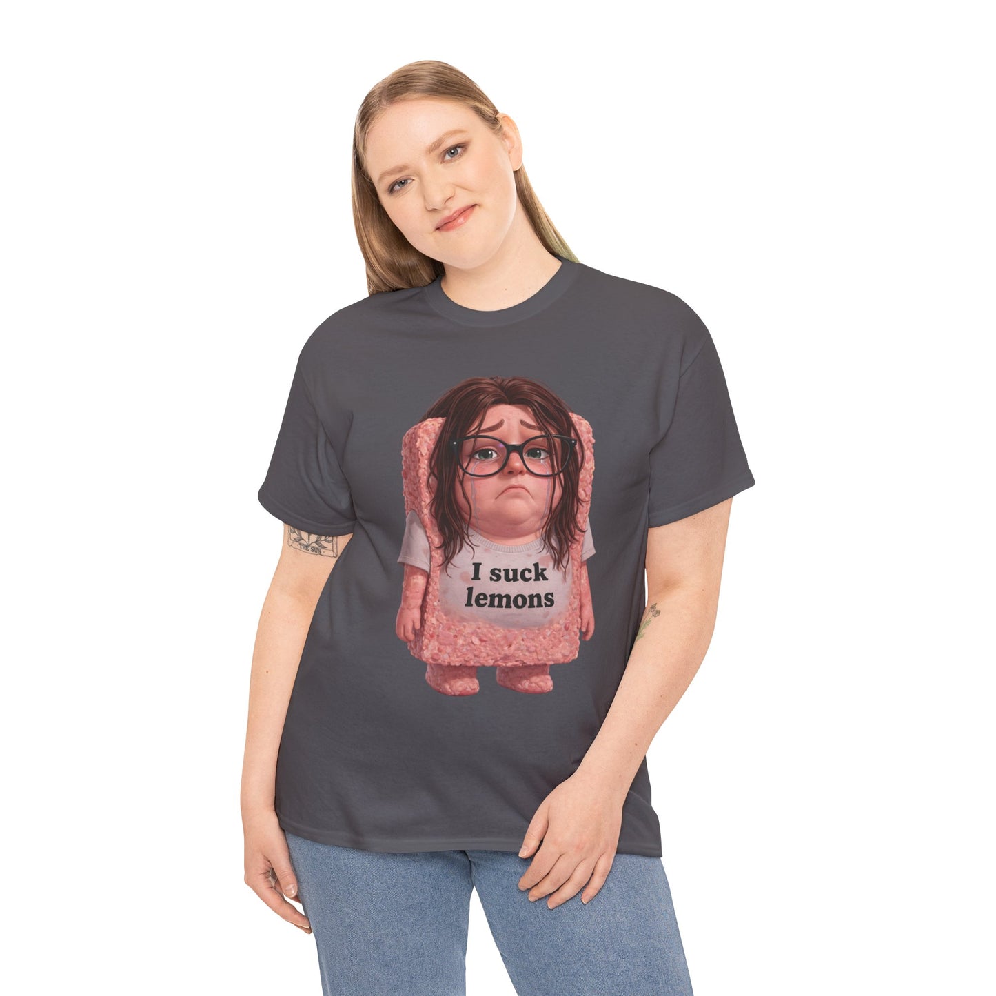 Graphic Tee — Cute Sad SPAM  Character with 'I suck lemons' Slogan