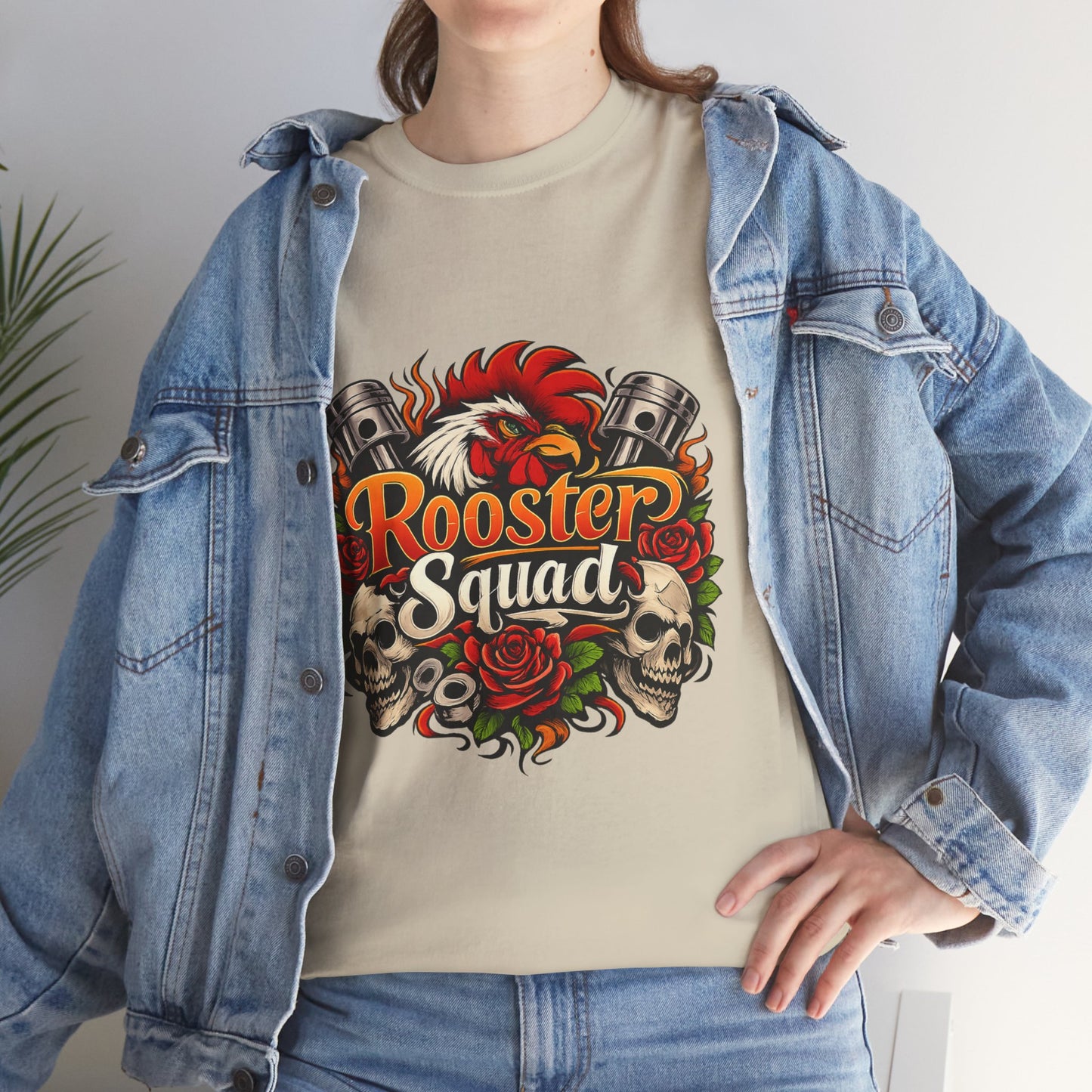 Rooster Squad Graphic Tee — Retro Skull & Pistons Vintage Motorcycle Shirt