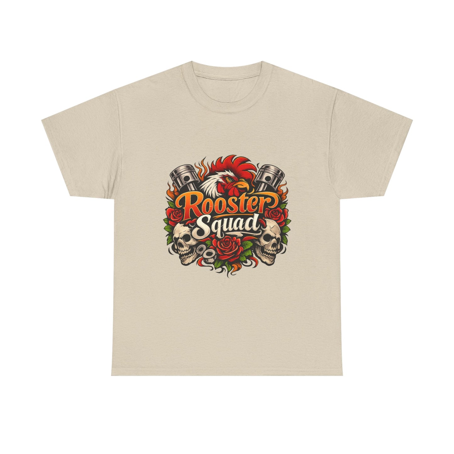 Rooster Squad Graphic Tee — Retro Skull & Pistons Vintage Motorcycle Shirt