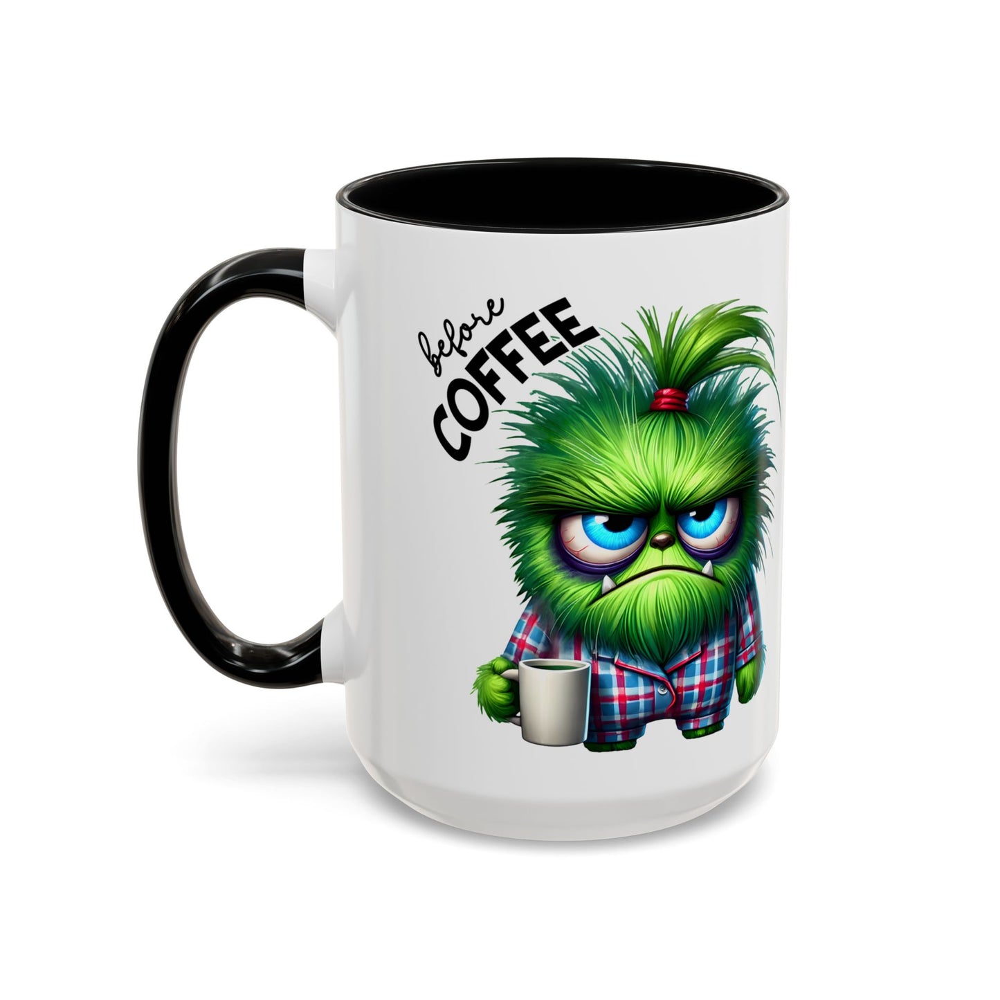 Accent Coffee Mug — "Scary Before Coffee, Extra Sparkly Cute After Coffee" Cute Girl Monster Coffee Mug (Girlfriend Gift)