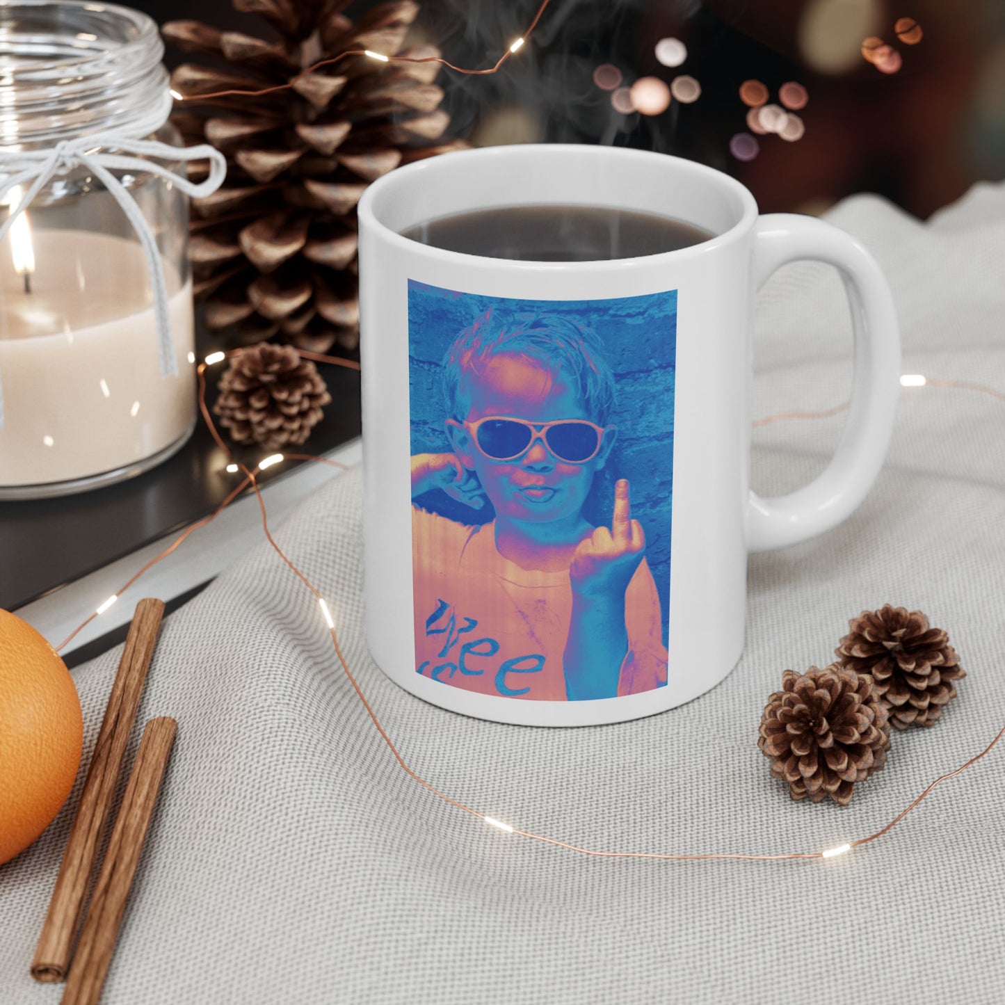 Ceramic Mug — Bright Middle Finger Girl with “#FUBJ”