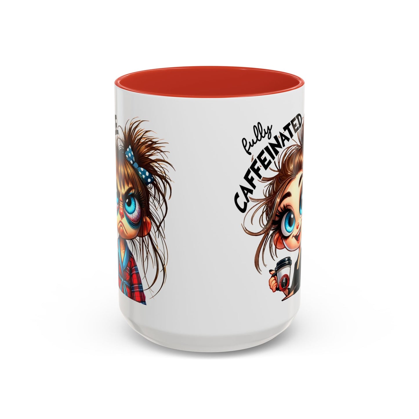 Funny Brown-Haired Girl Coffee Mug — "Messy Before Coffee, Fabulous After Coffee"