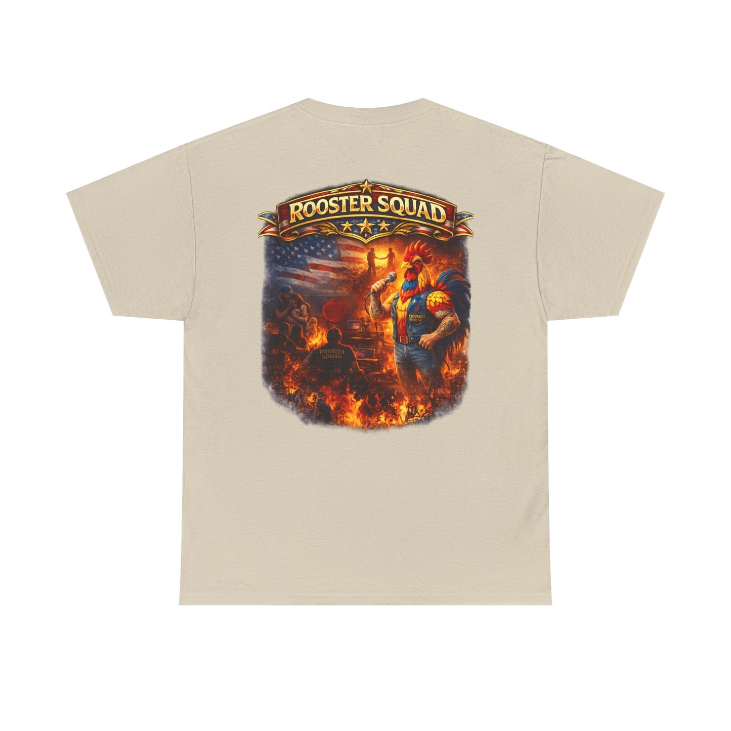 Rooster Squad Graphic Tee — Vintage Firefighter-Style Back Print