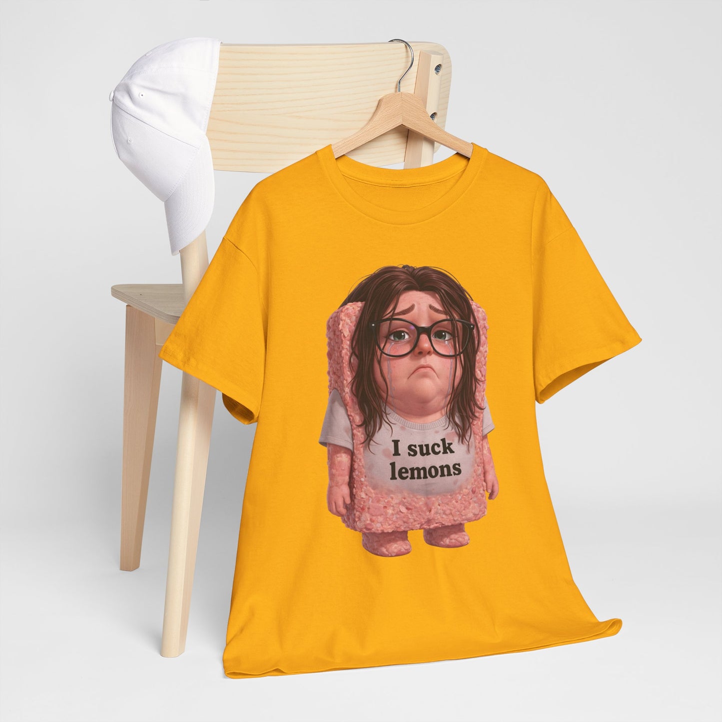 Graphic Tee — Cute Sad SPAM  Character with 'I suck lemons' Slogan