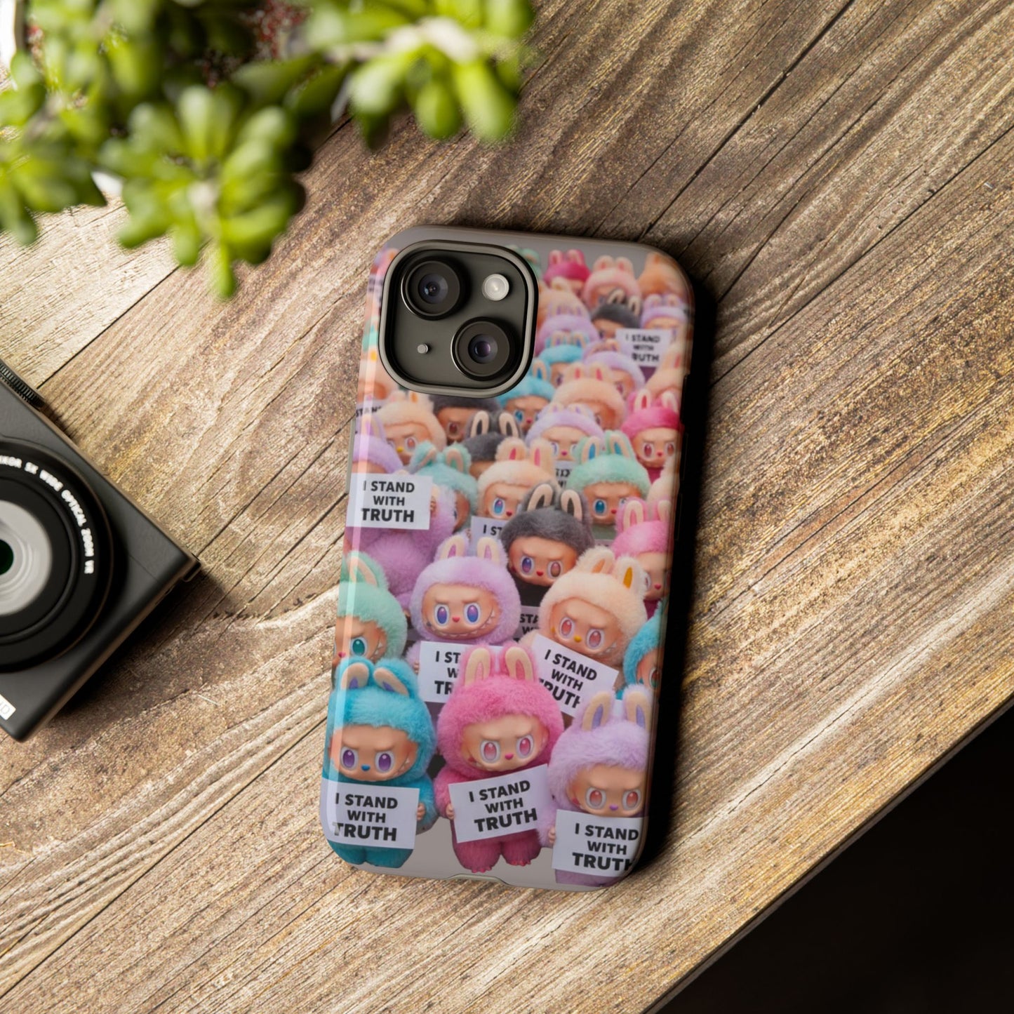 Cute Labubu  Phone Case — "I Stand With Truth" Pastel Doll Design