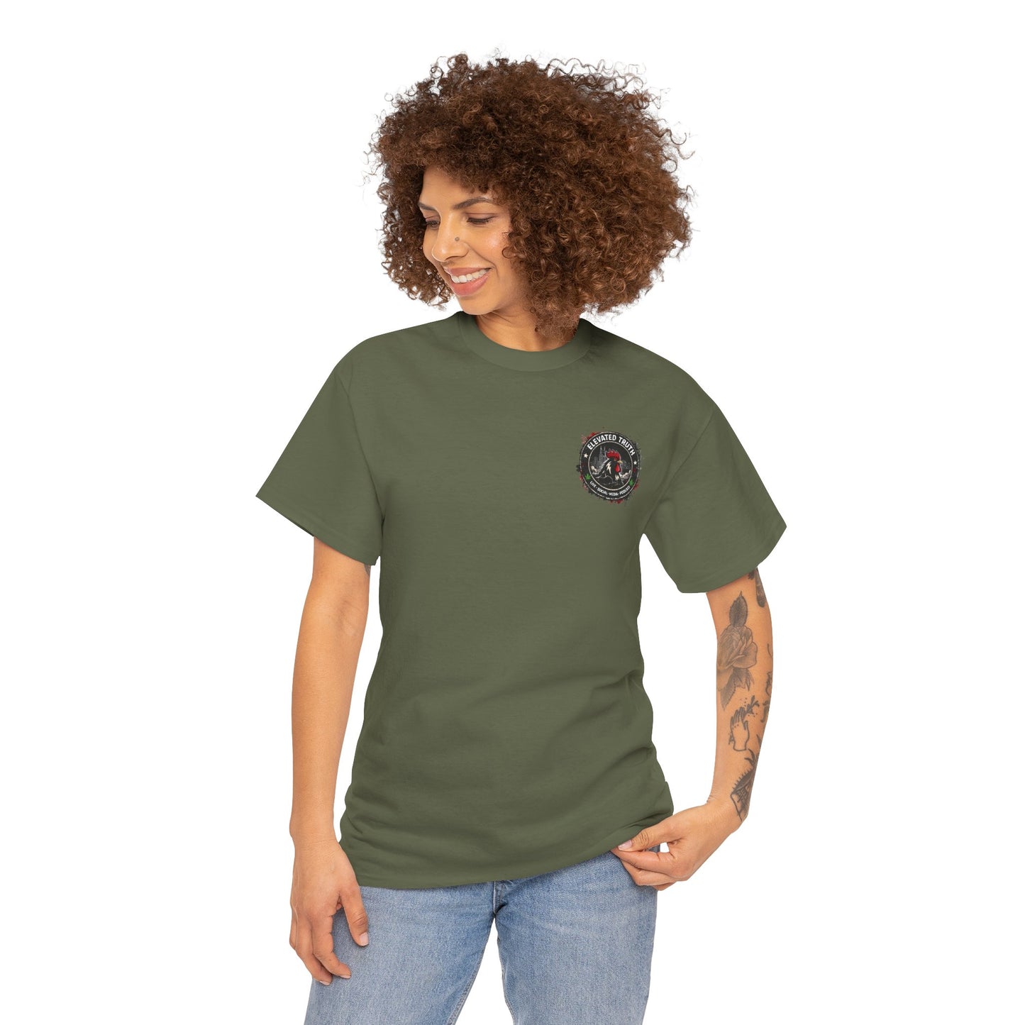 Rooster Squad Graphic Tee — Vintage Firefighter-Style Back Print