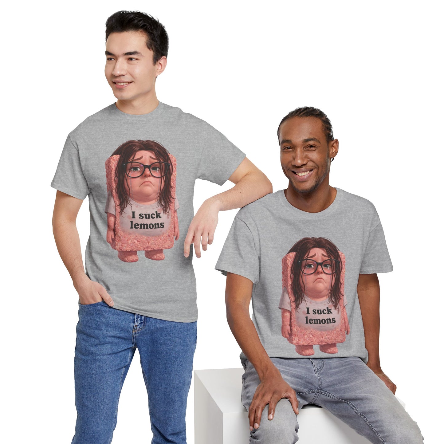 Graphic Tee — Cute Sad SPAM  Character with 'I suck lemons' Slogan