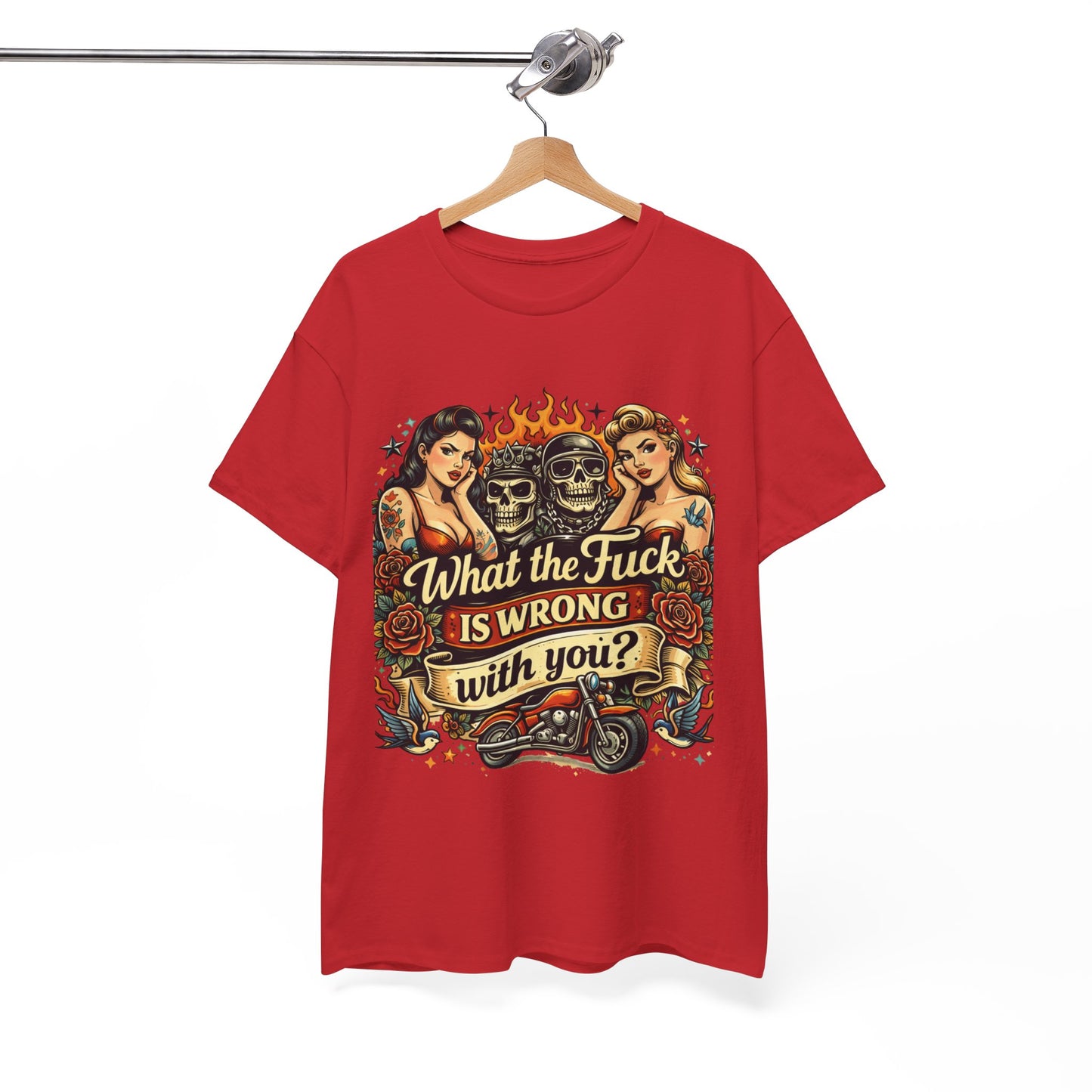 Vintage Skull & Pinup Tattoo Design __What the F*ck Is Wrong With You? Graphic Tee —