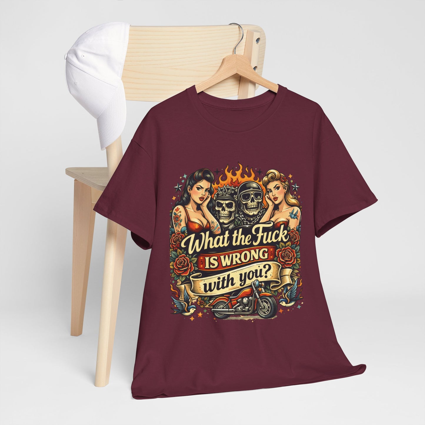 Vintage Skull & Pinup Tattoo Design __What the F*ck Is Wrong With You? Graphic Tee —