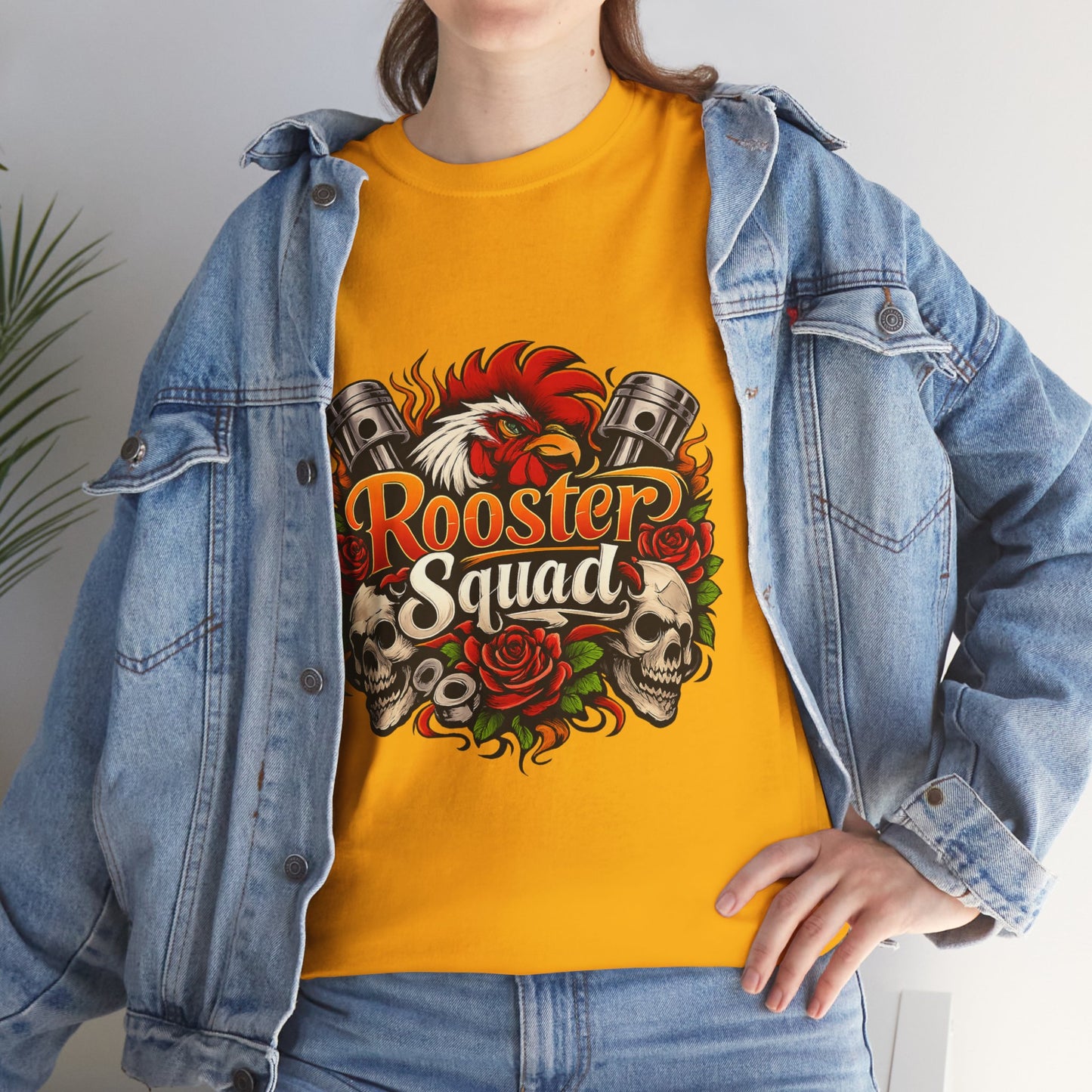 Rooster Squad Graphic Tee — Retro Skull & Pistons Vintage Motorcycle Shirt