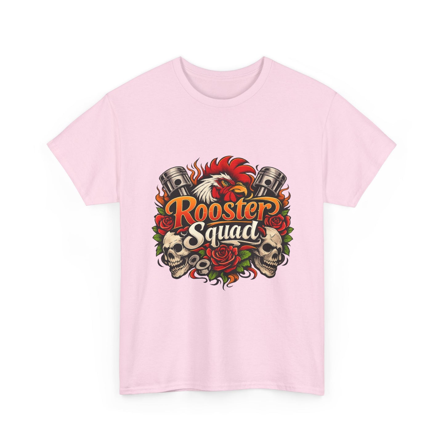Rooster Squad Graphic Tee — Retro Skull & Pistons Vintage Motorcycle Shirt