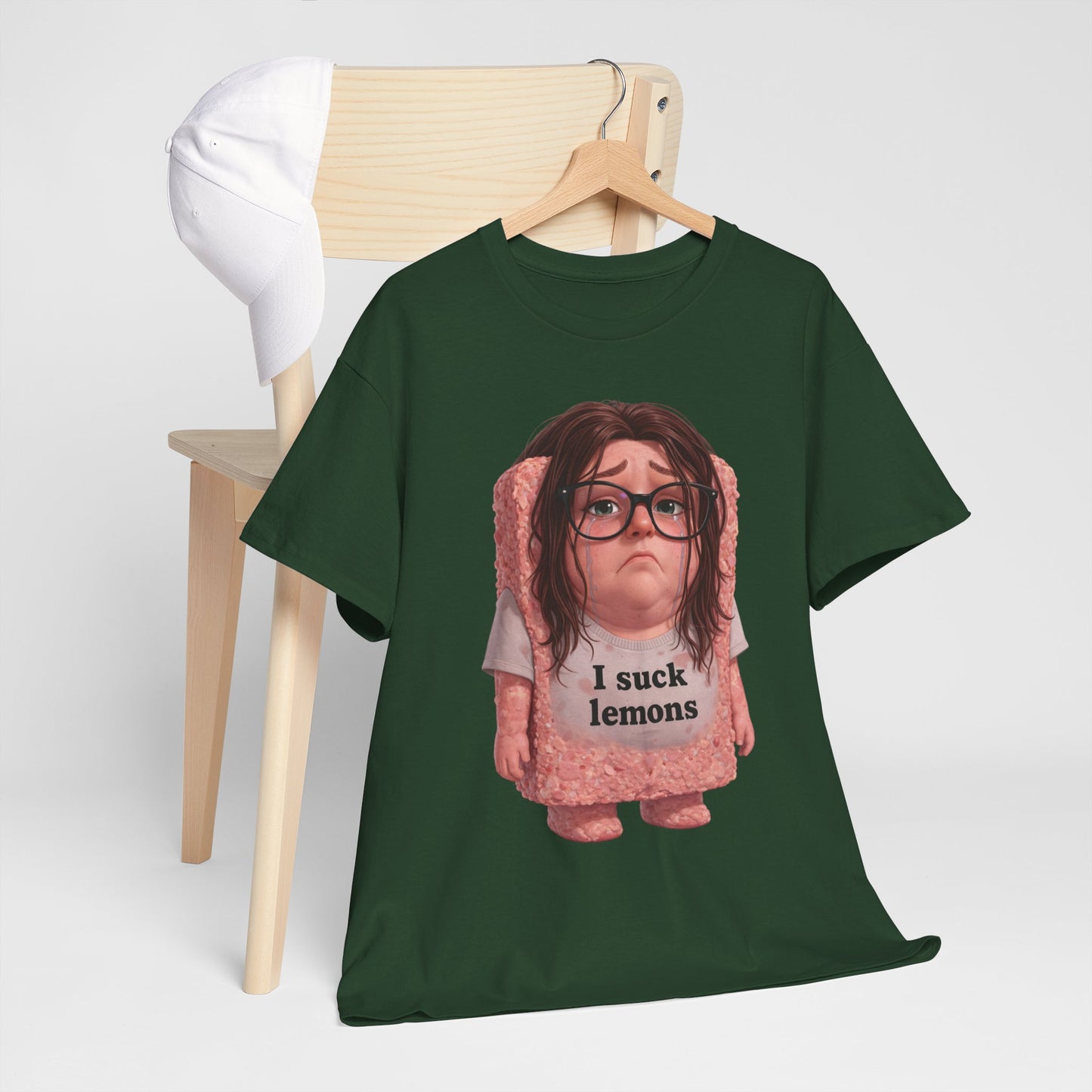 Graphic Tee — Cute Sad SPAM  Character with 'I suck lemons' Slogan