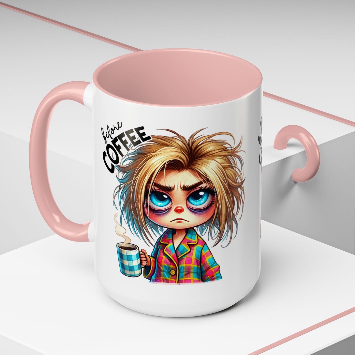 Accent Coffee Mug — Cute Blonde 'Fully Caffeinated' Coffee Lover Gift (11/15 oz)
