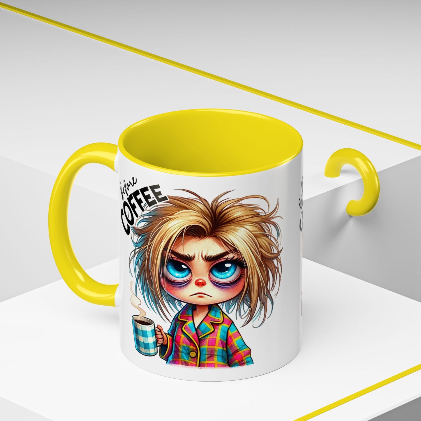 Accent Coffee Mug — Cute Blonde 'Fully Caffeinated' Coffee Lover Gift (11/15 oz)
