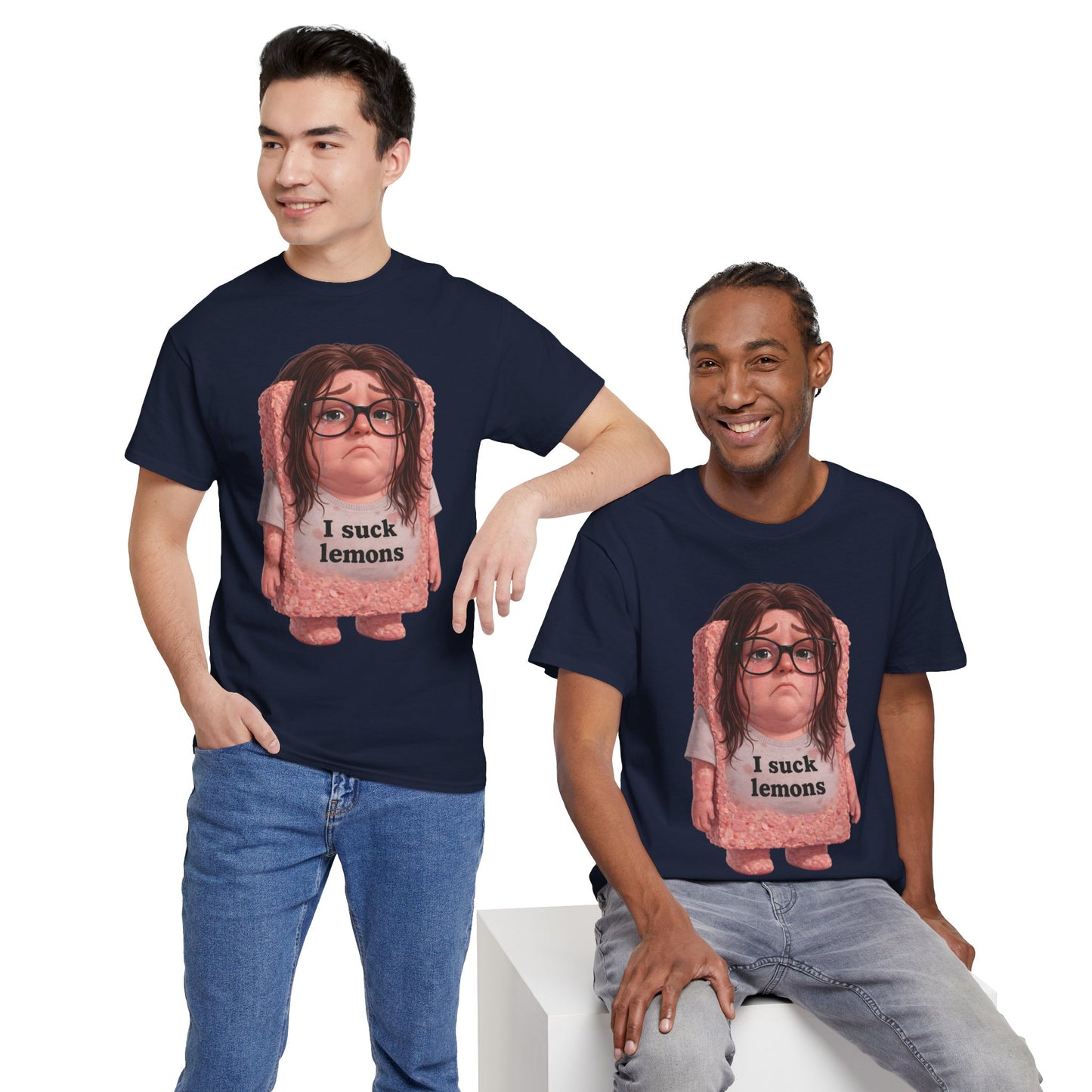 Graphic Tee — Cute Sad SPAM  Character with 'I suck lemons' Slogan