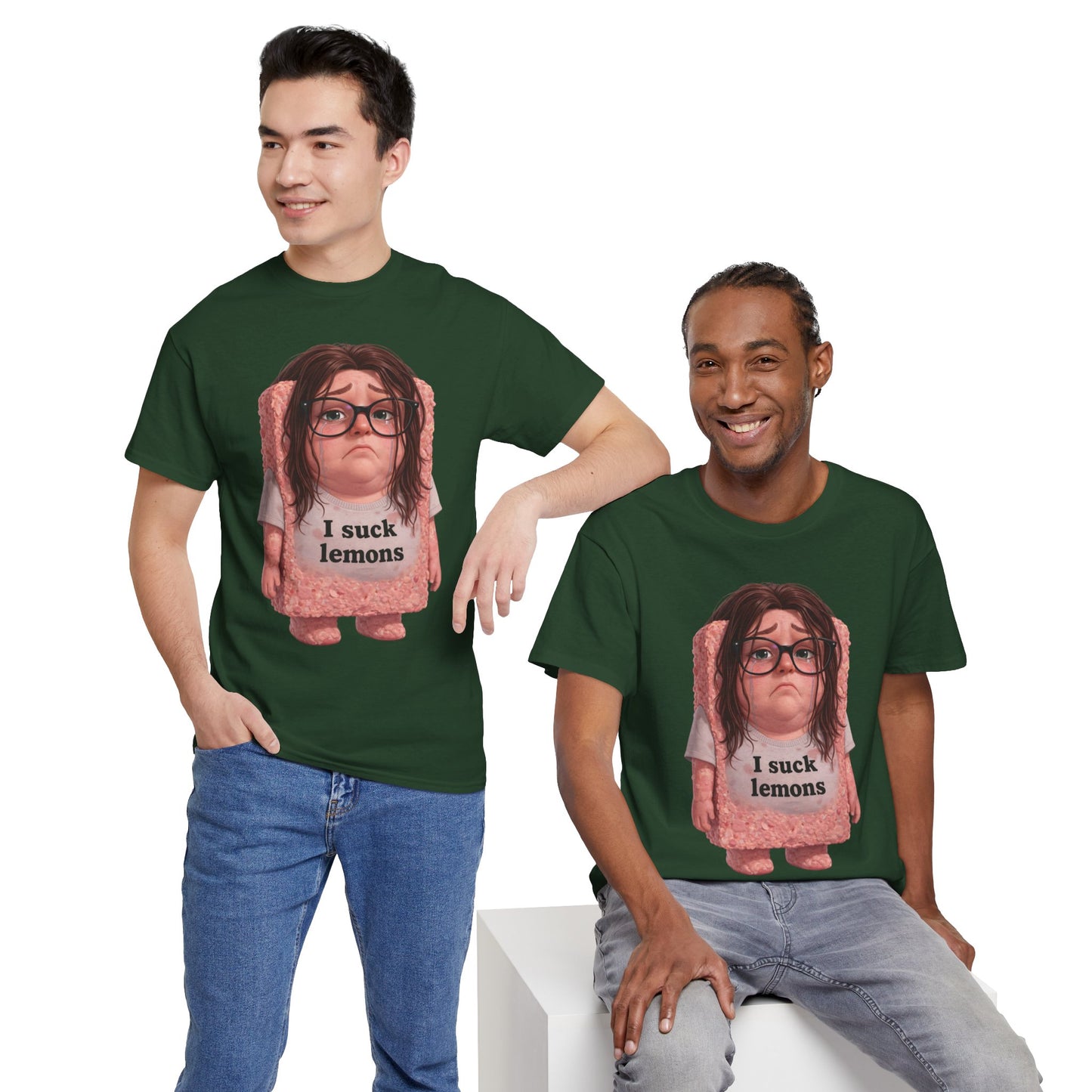 Graphic Tee — Cute Sad SPAM  Character with 'I suck lemons' Slogan