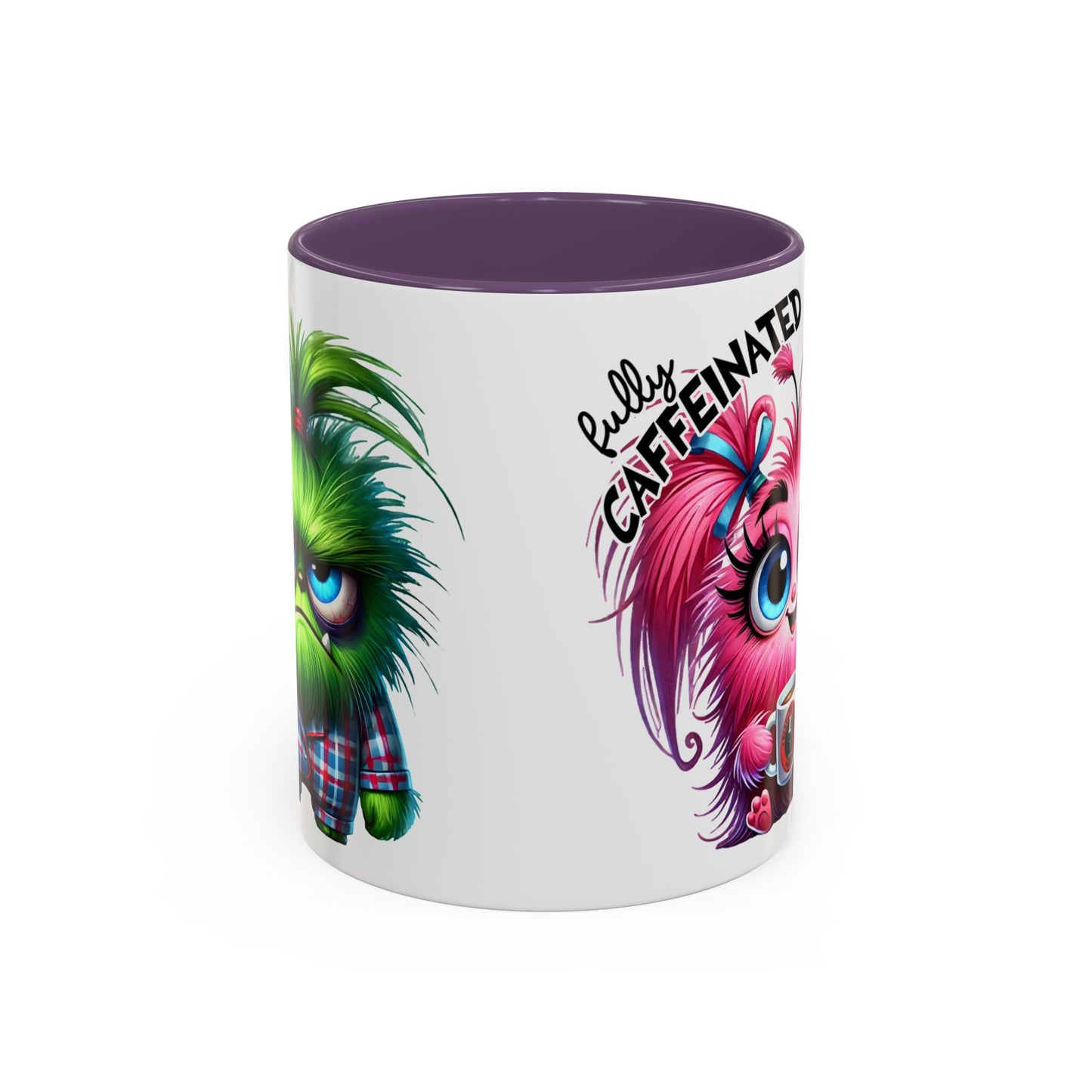 Accent Coffee Mug — "Scary Before Coffee, Extra Sparkly Cute After Coffee" Cute Girl Monster Coffee Mug (Girlfriend Gift)