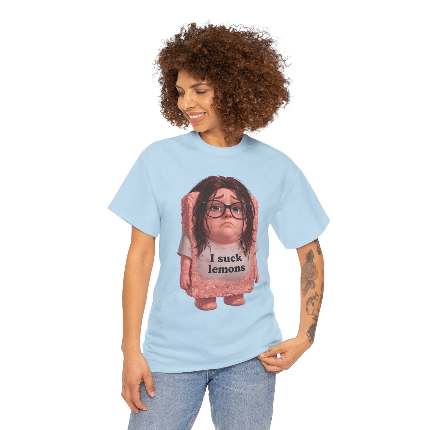 Graphic Tee — Cute Sad SPAM  Character with 'I suck lemons' Slogan