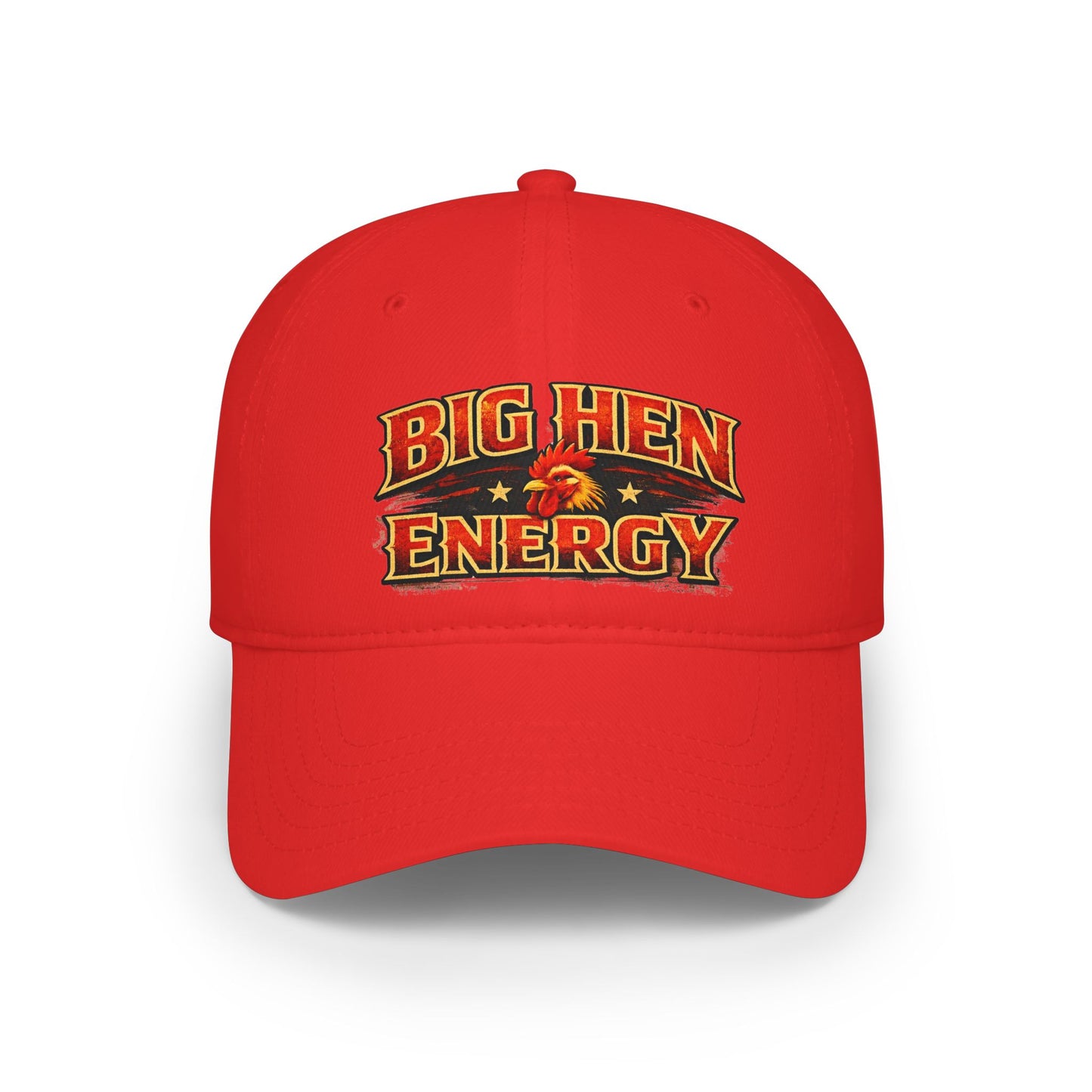Big Hen Energy Baseball Cap — Embroidered Red Low Profile Hat