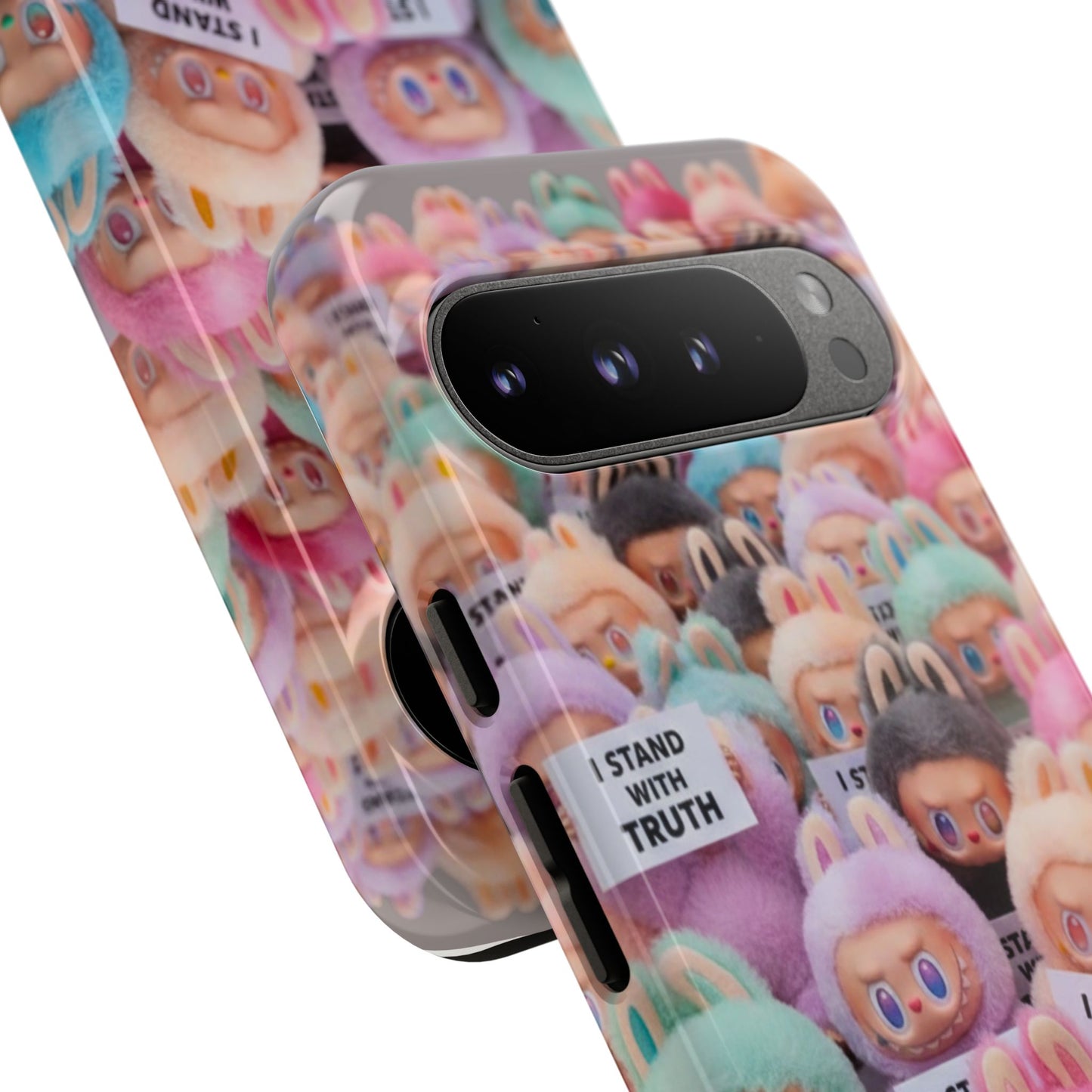 Cute Labubu  Phone Case — "I Stand With Truth" Pastel Doll Design