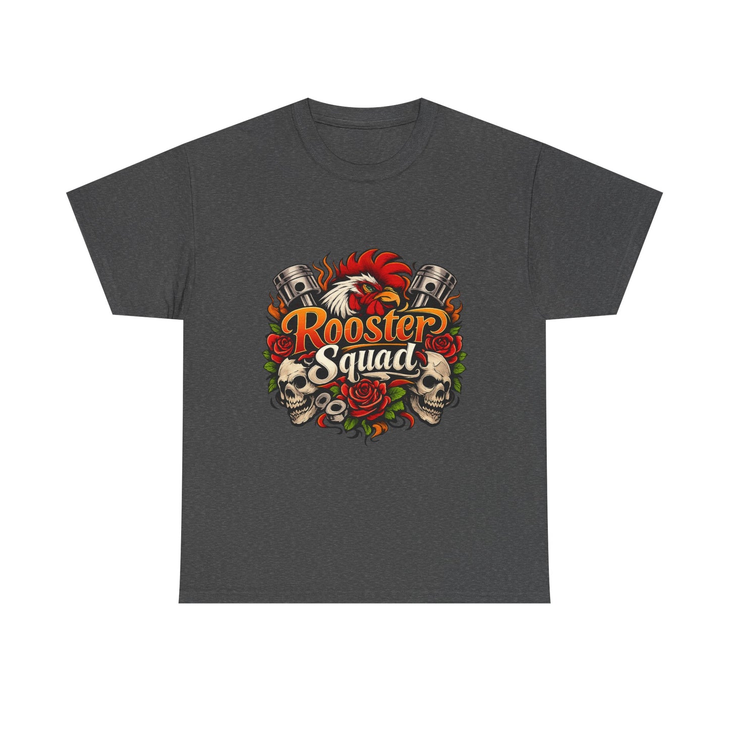 Rooster Squad Graphic Tee — Retro Skull & Pistons Vintage Motorcycle Shirt