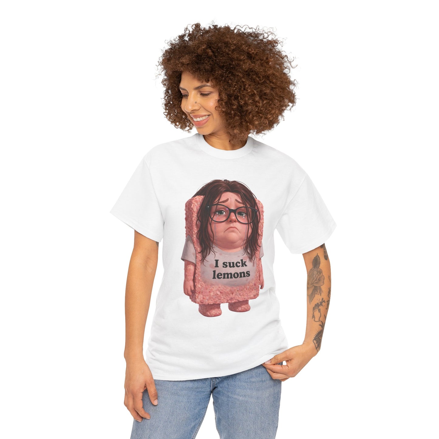 Graphic Tee — Cute Sad SPAM  Character with 'I suck lemons' Slogan
