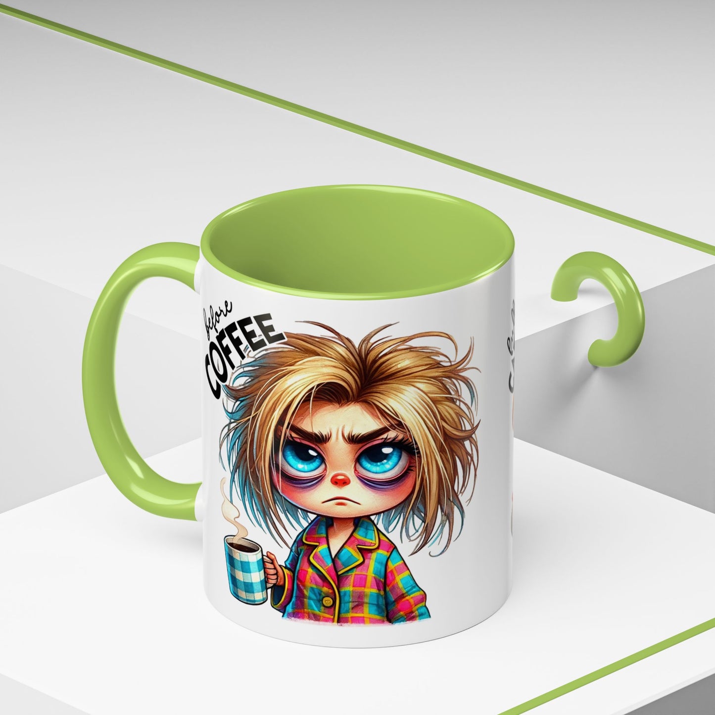 Accent Coffee Mug — Cute Blonde 'Fully Caffeinated' Coffee Lover Gift (11/15 oz)