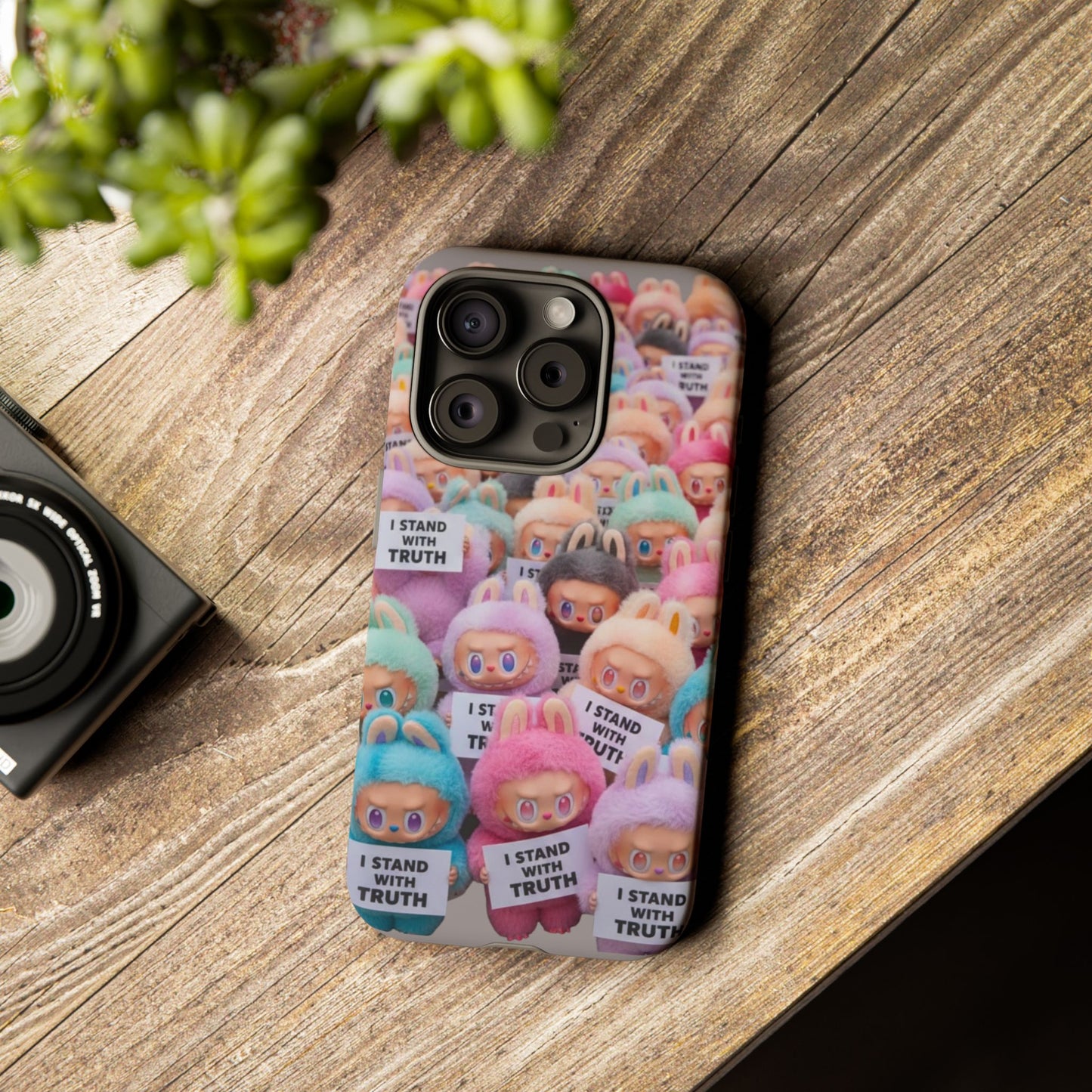 Cute Labubu  Phone Case — "I Stand With Truth" Pastel Doll Design