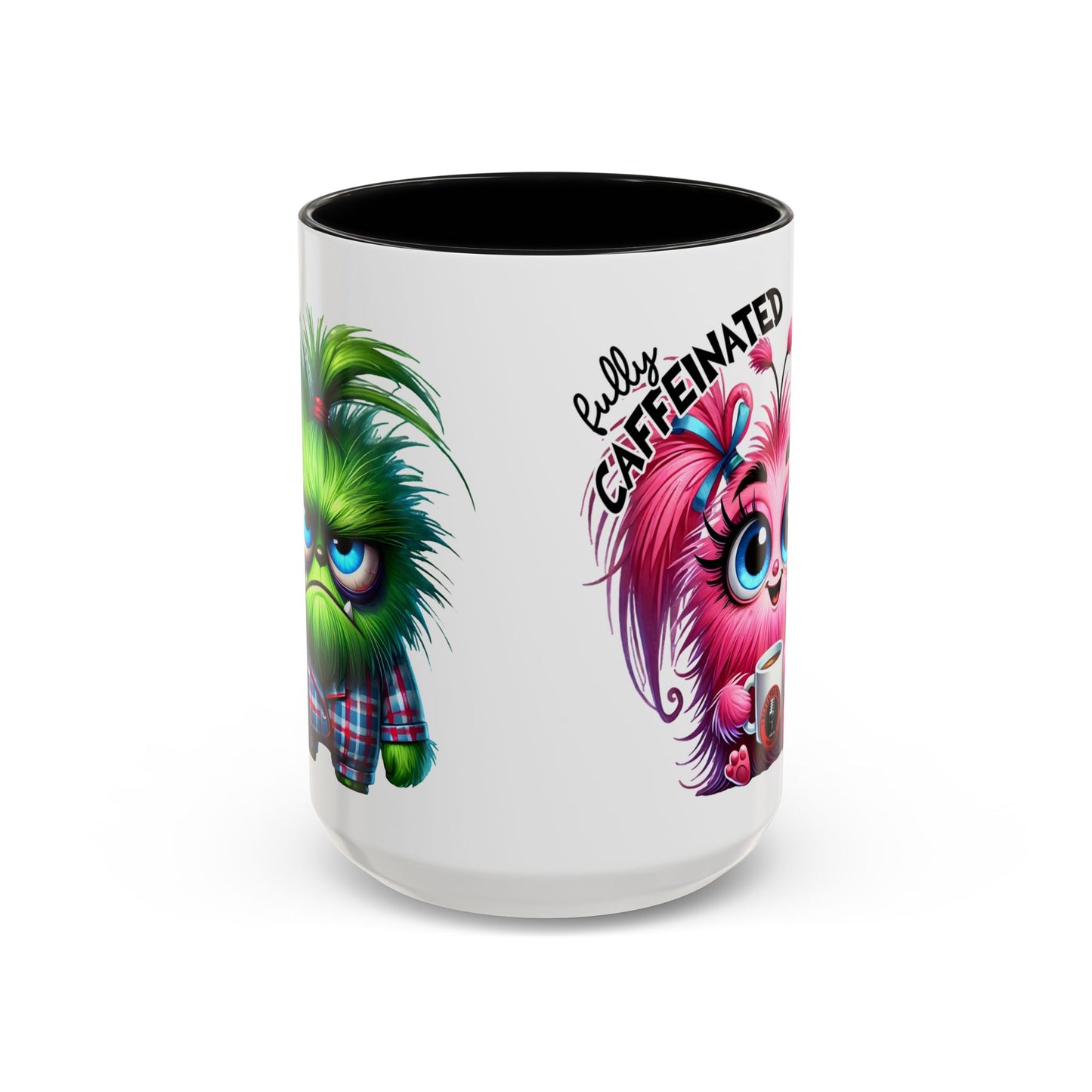 Accent Coffee Mug — "Scary Before Coffee, Extra Sparkly Cute After Coffee" Cute Girl Monster Coffee Mug (Girlfriend Gift)