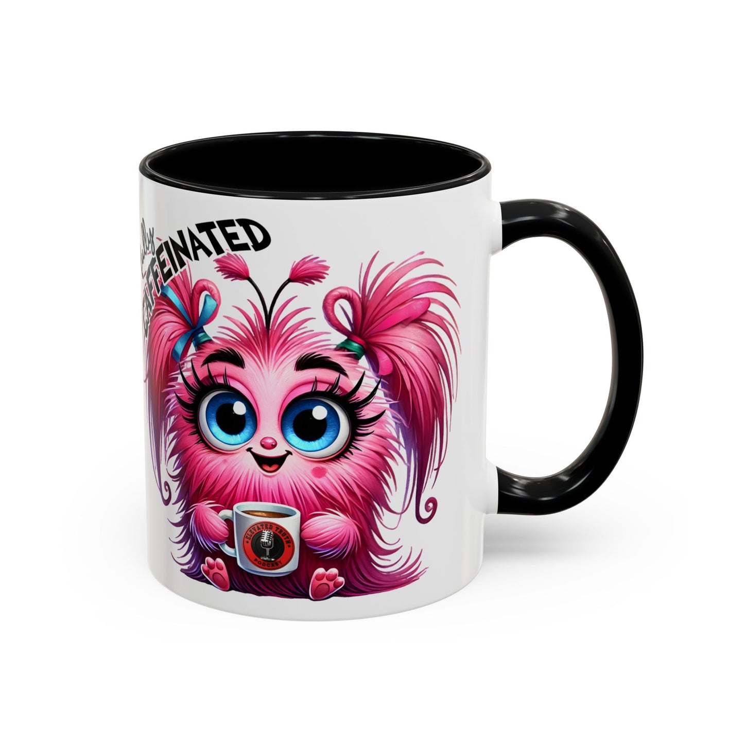 Accent Coffee Mug — "Scary Before Coffee, Extra Sparkly Cute After Coffee" Cute Girl Monster Coffee Mug (Girlfriend Gift)