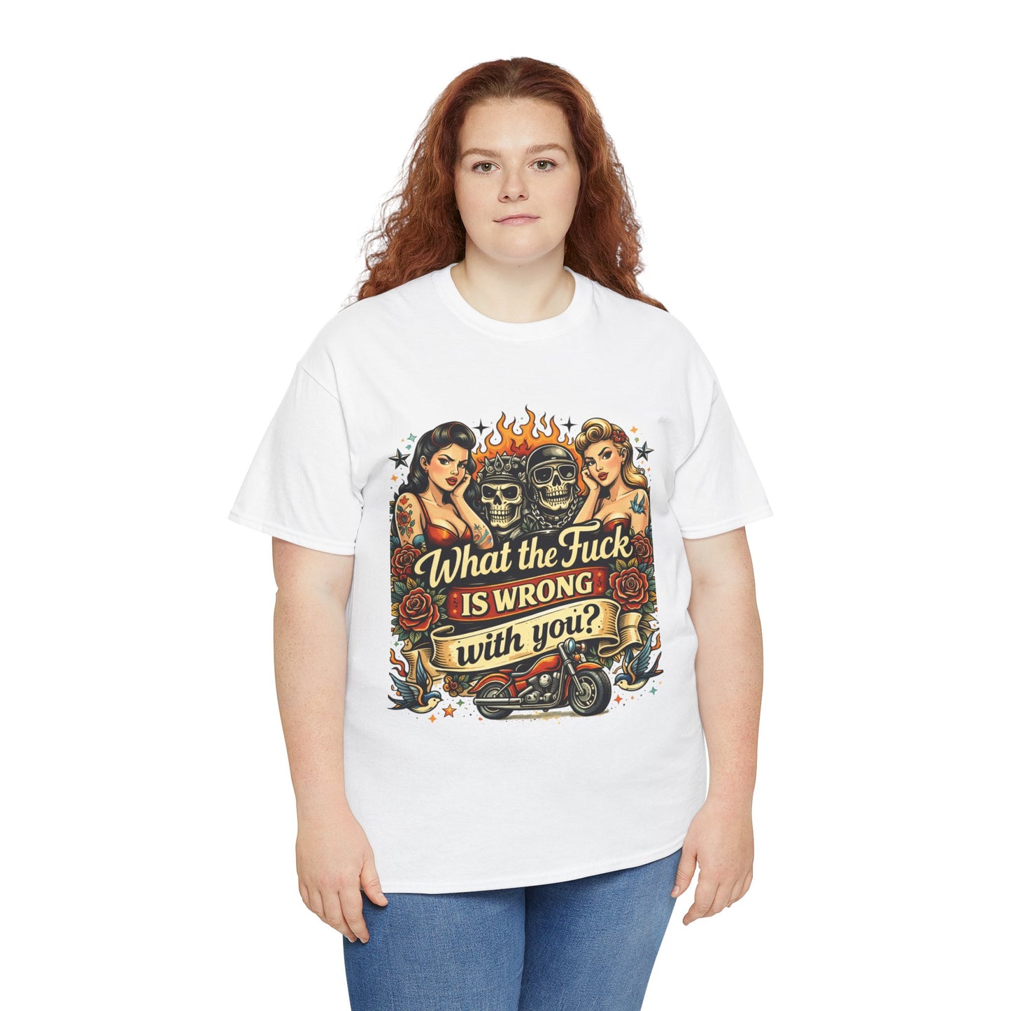 Vintage Skull & Pinup Tattoo Design __What the F*ck Is Wrong With You? Graphic Tee —