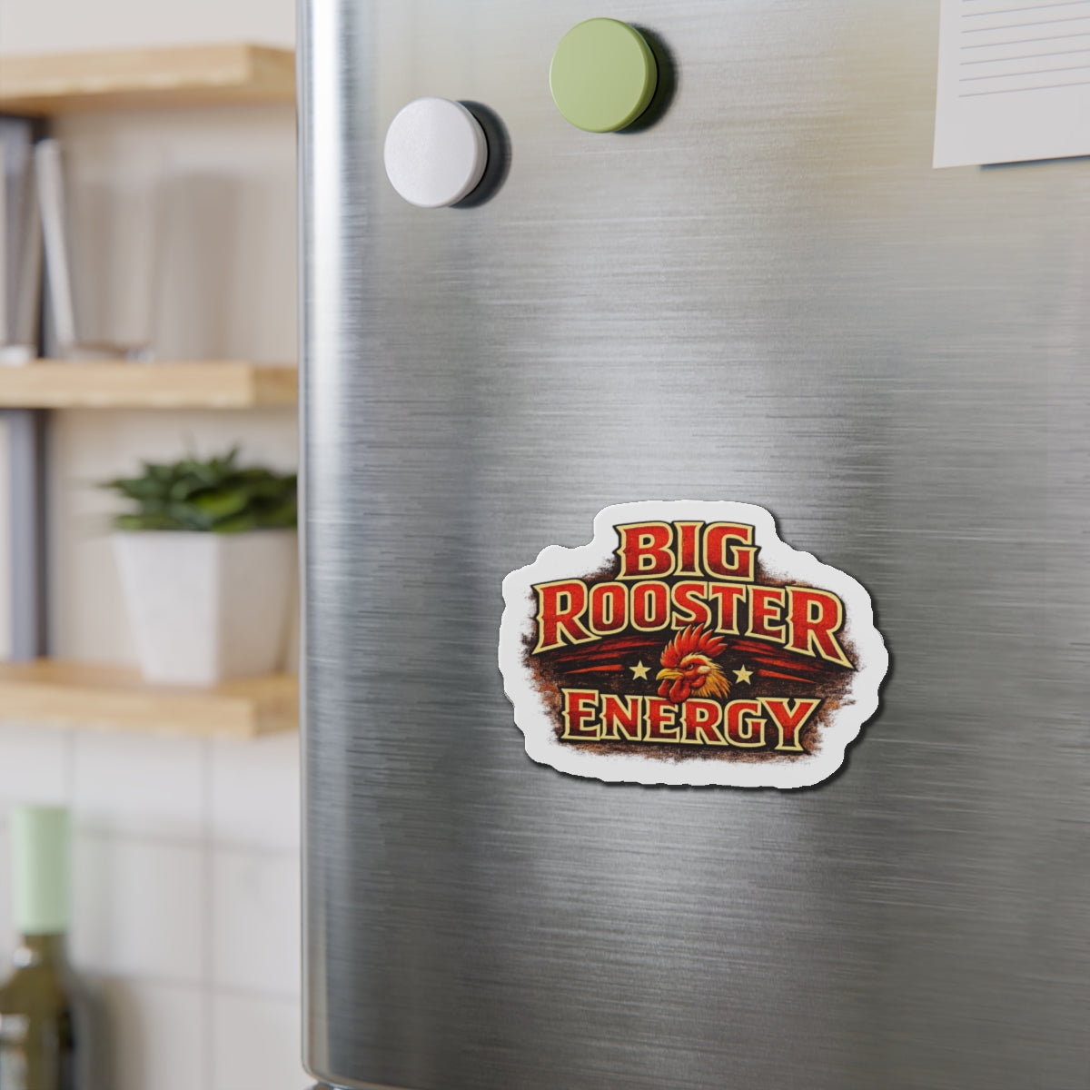 Big Rooster Energy Die-Cut Magnet — Vintage Rooster Fridge Sticker