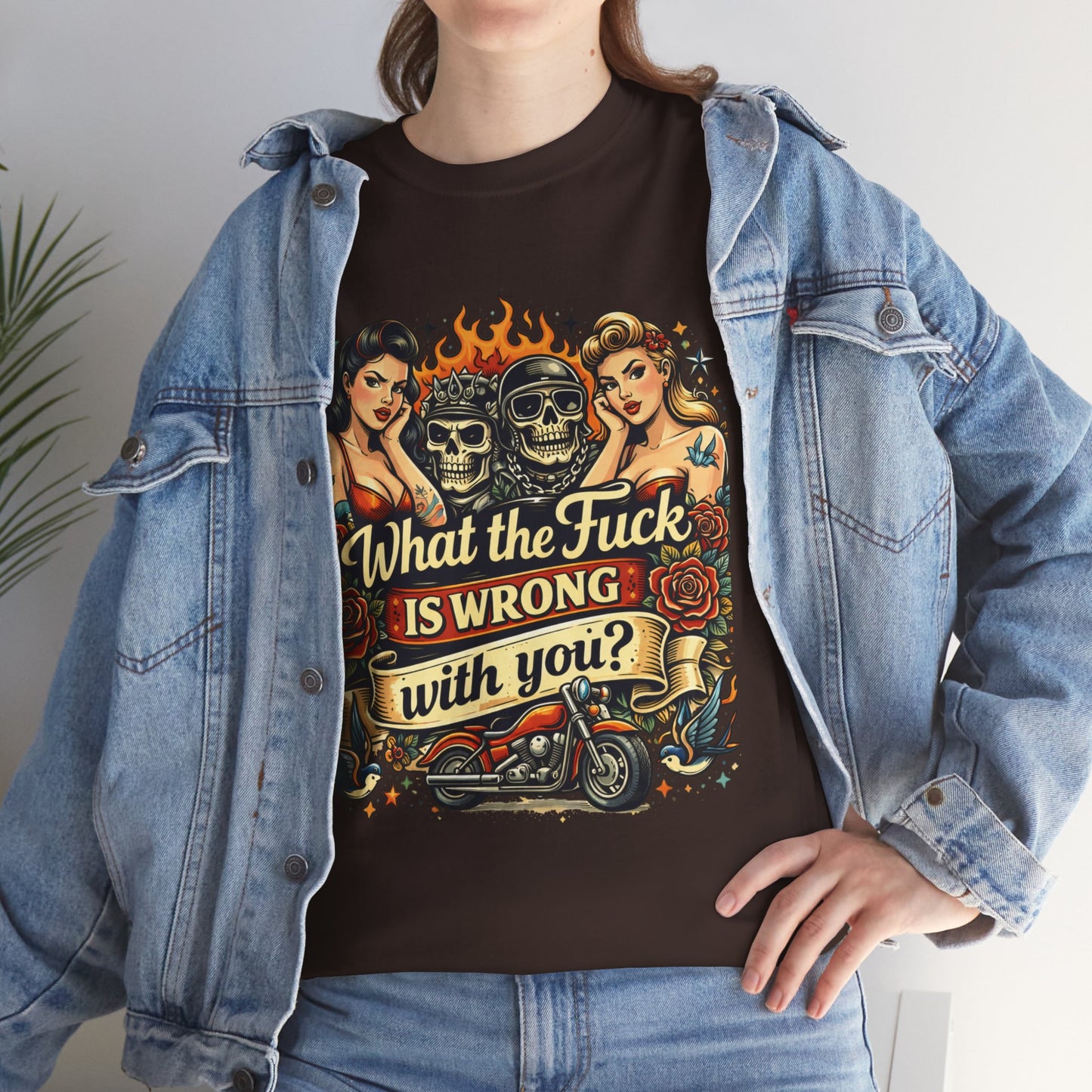 Vintage Skull & Pinup Tattoo Design __What the F*ck Is Wrong With You? Graphic Tee —