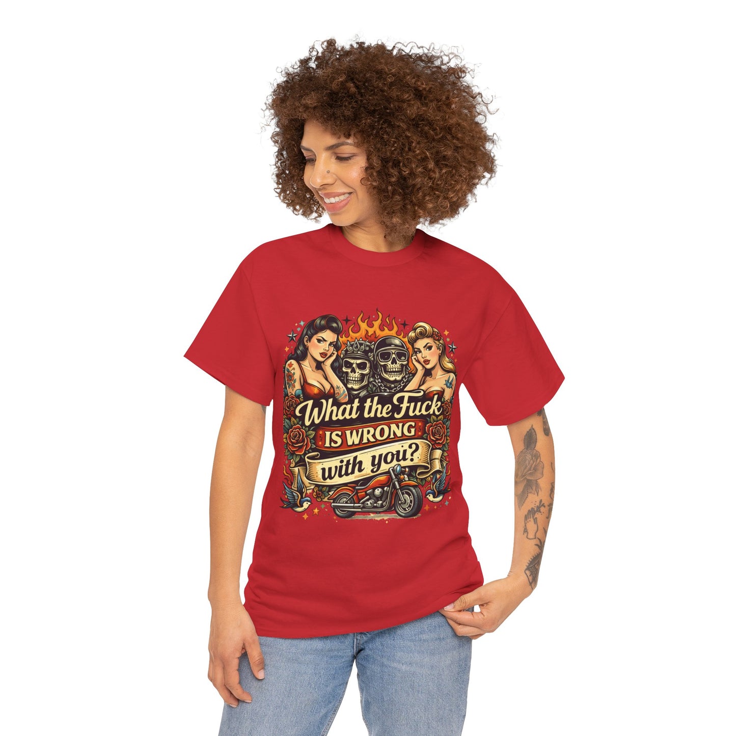 Vintage Skull & Pinup Tattoo Design __What the F*ck Is Wrong With You? Graphic Tee —