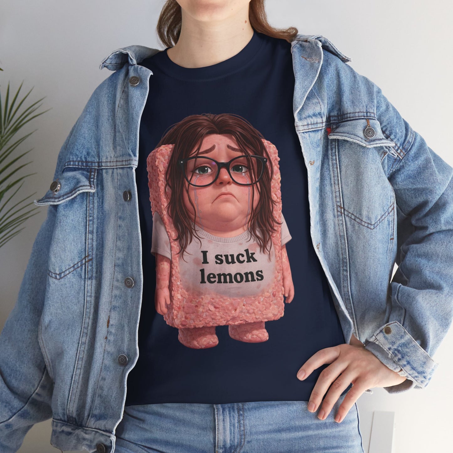 Graphic Tee — Cute Sad SPAM  Character with 'I suck lemons' Slogan