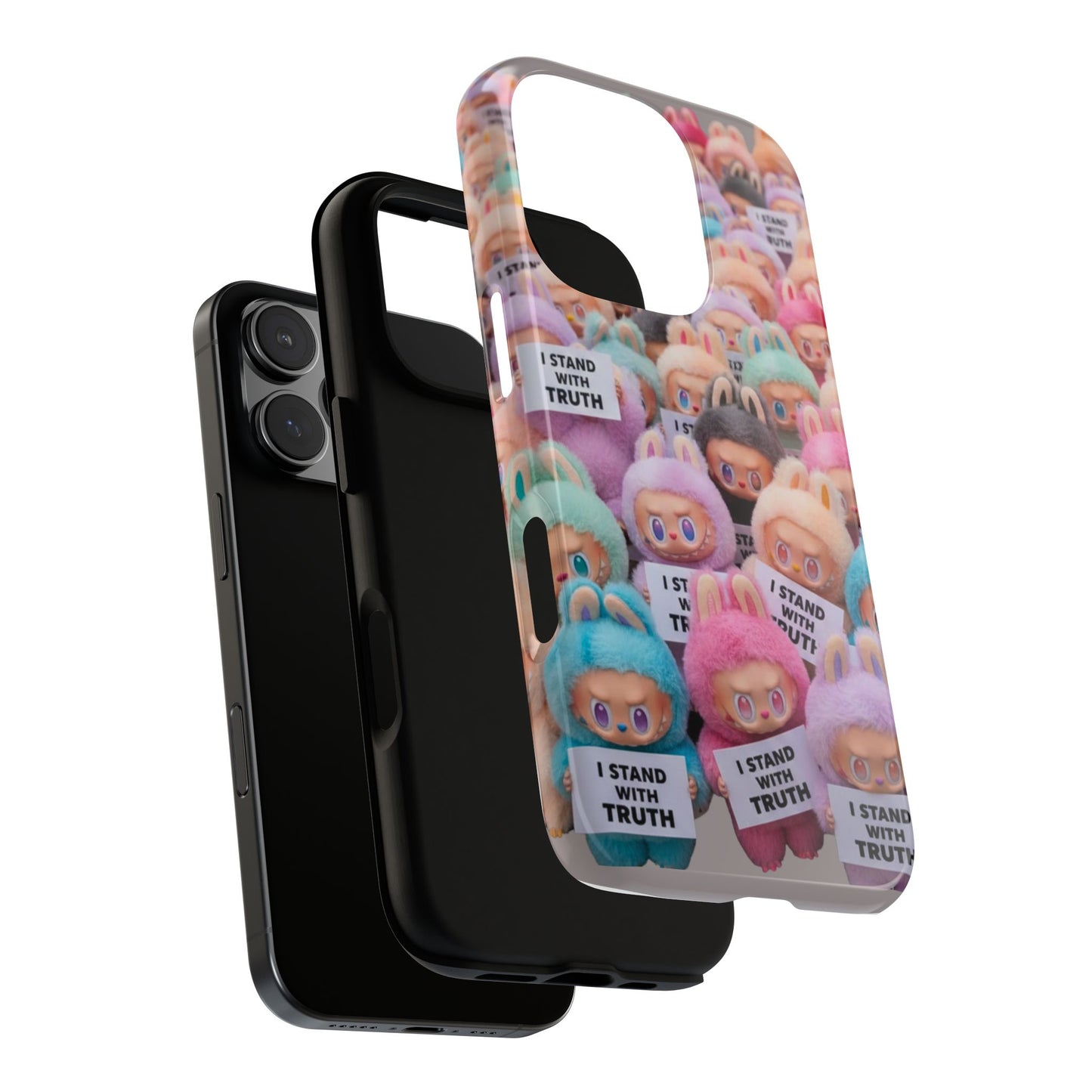 Cute Labubu  Phone Case — "I Stand With Truth" Pastel Doll Design