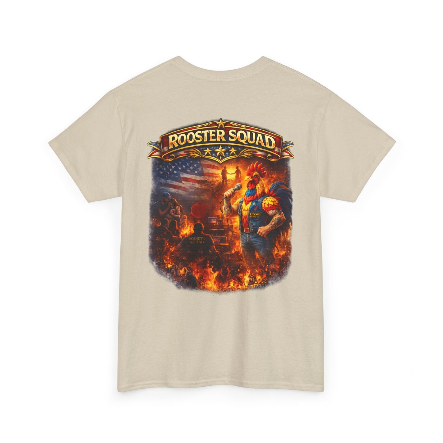 Rooster Squad Graphic Tee — Vintage Firefighter-Style Back Print