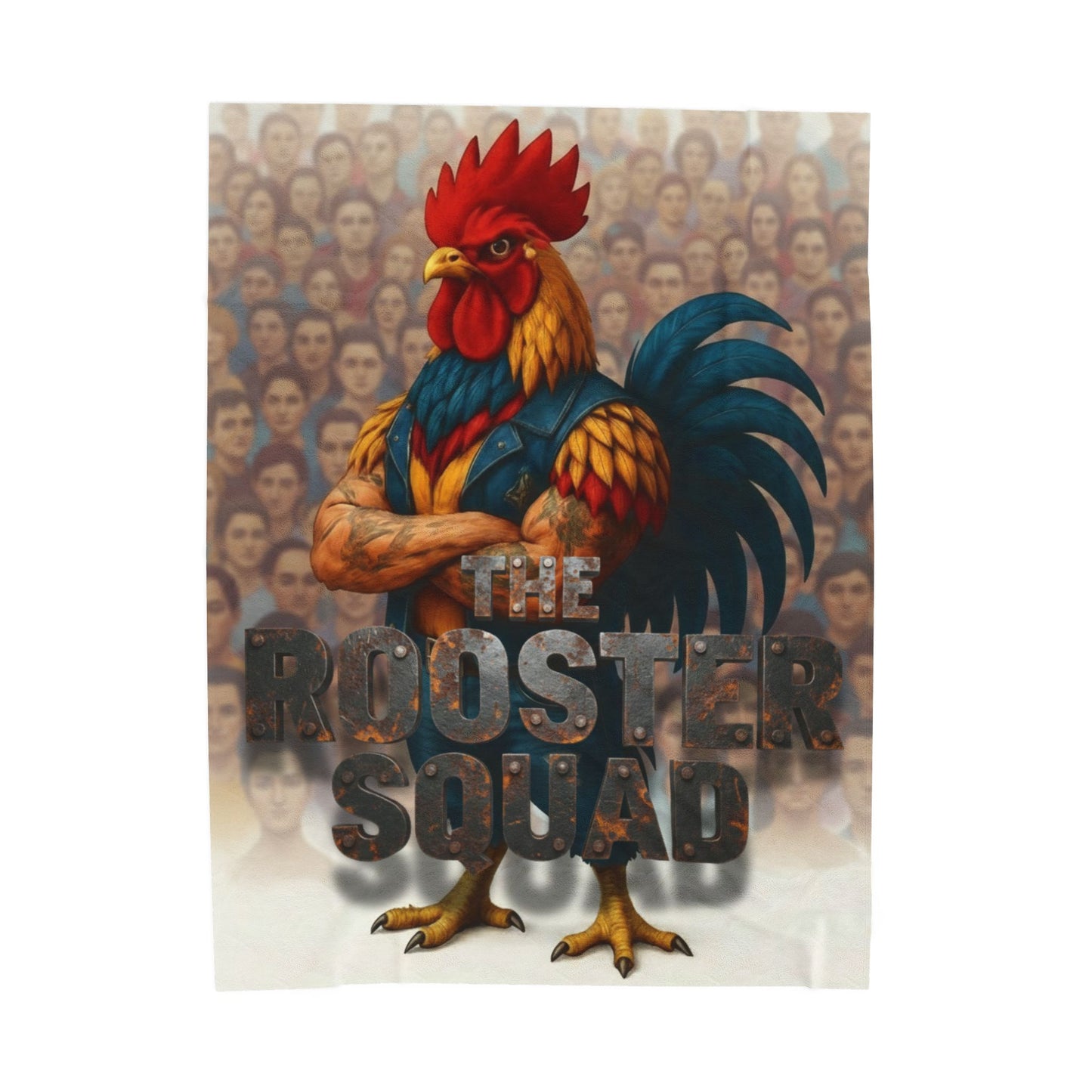 ROCK WITH YOUR FLOCK: The Rooster Squad Velveteen Plush Blanket — Bold Rooster Graphic Throw